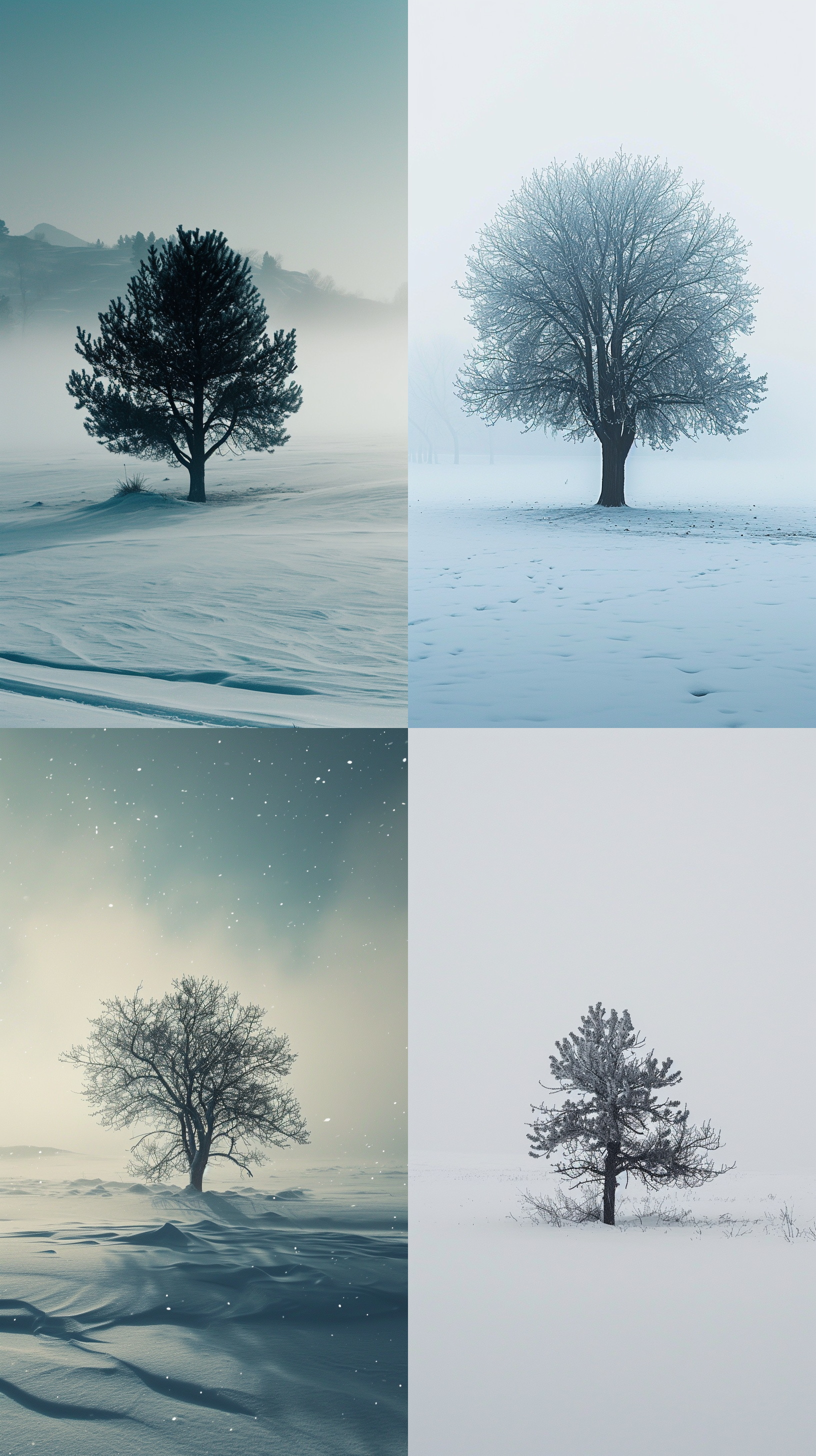 a tree is walking across the snow in the snow, hazy, foggy::2, endless snow, in the style of captivating documentary photos, akos major, monochrome landscapes, intricately mapped worlds, documentary travel photography, layered lines, time-lapse photography, nikon d850