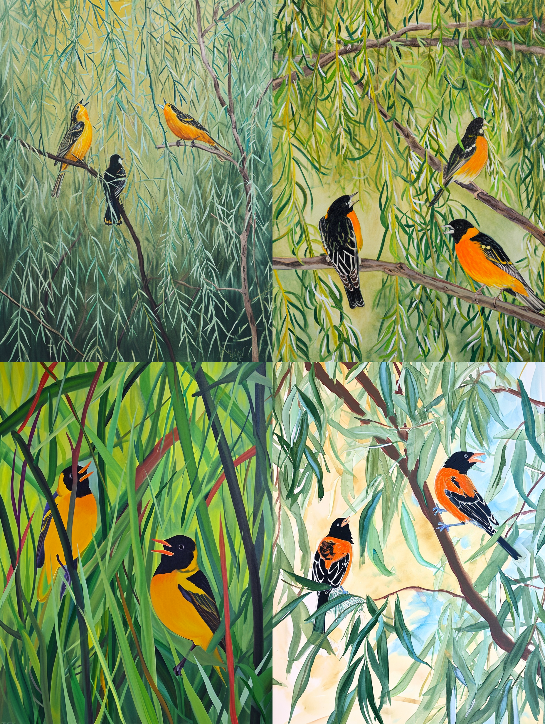 两个黄鹂鸣翠柳