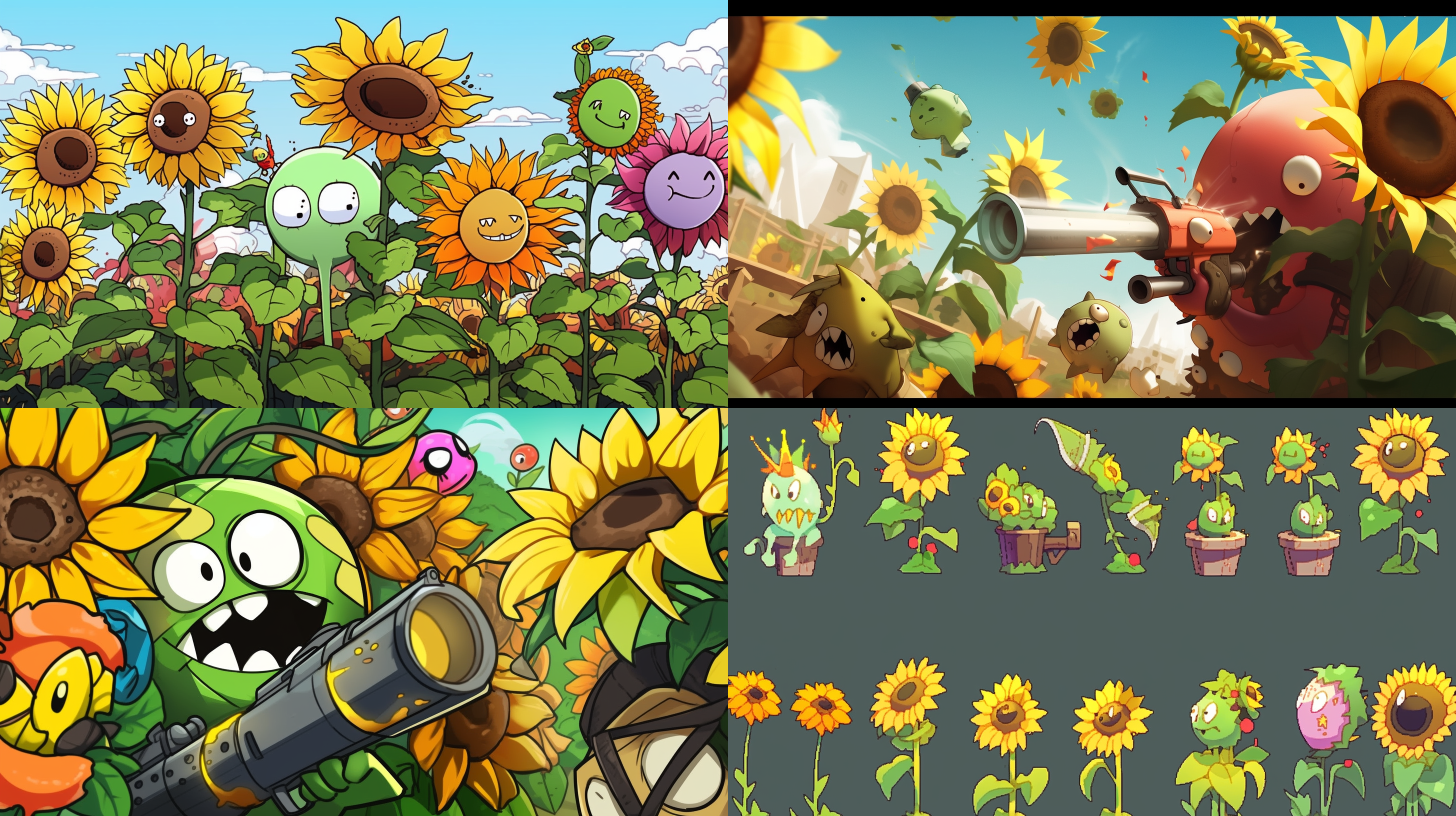 植物大战僵尸，在一个花园里，植物有豌豆射手、冰豆射手、还有向日葵