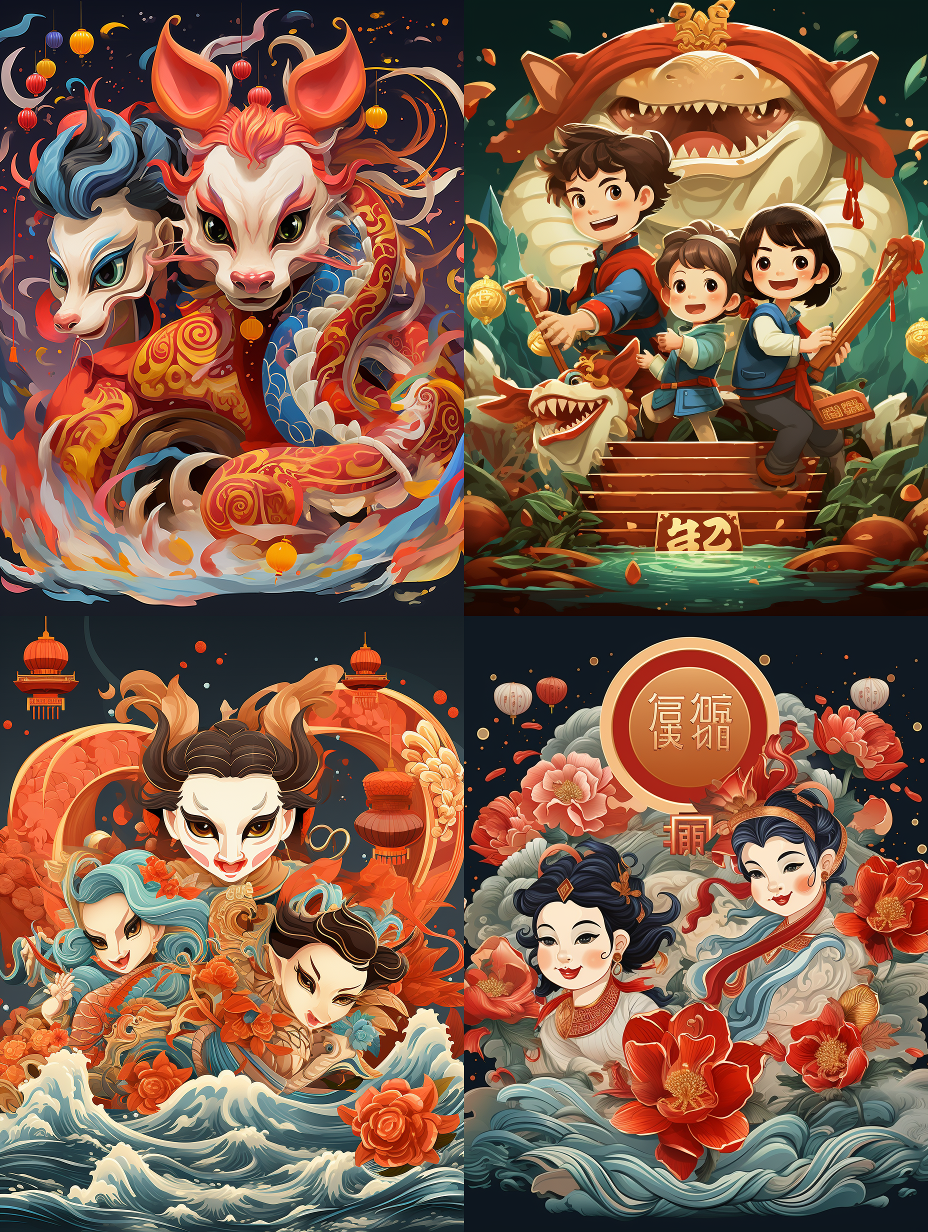 生成一个以设计师，艺术家和版画家组成的设计协会成员的贺年海报，背景是龙年元旦和春节晚会舞台的场景，炫彩灯光，艺术玻璃的舞台，要有2024的字样和龙马精神的气氛，有多位艺术家设计的大头3d卡通动漫形象，皮克斯动画风格，顶级画质，顶级的艺术效果，细节丰富，色彩层次丰富，艺术唯美，中景镜头，二比一的比例，8k超高清画质，大文件，