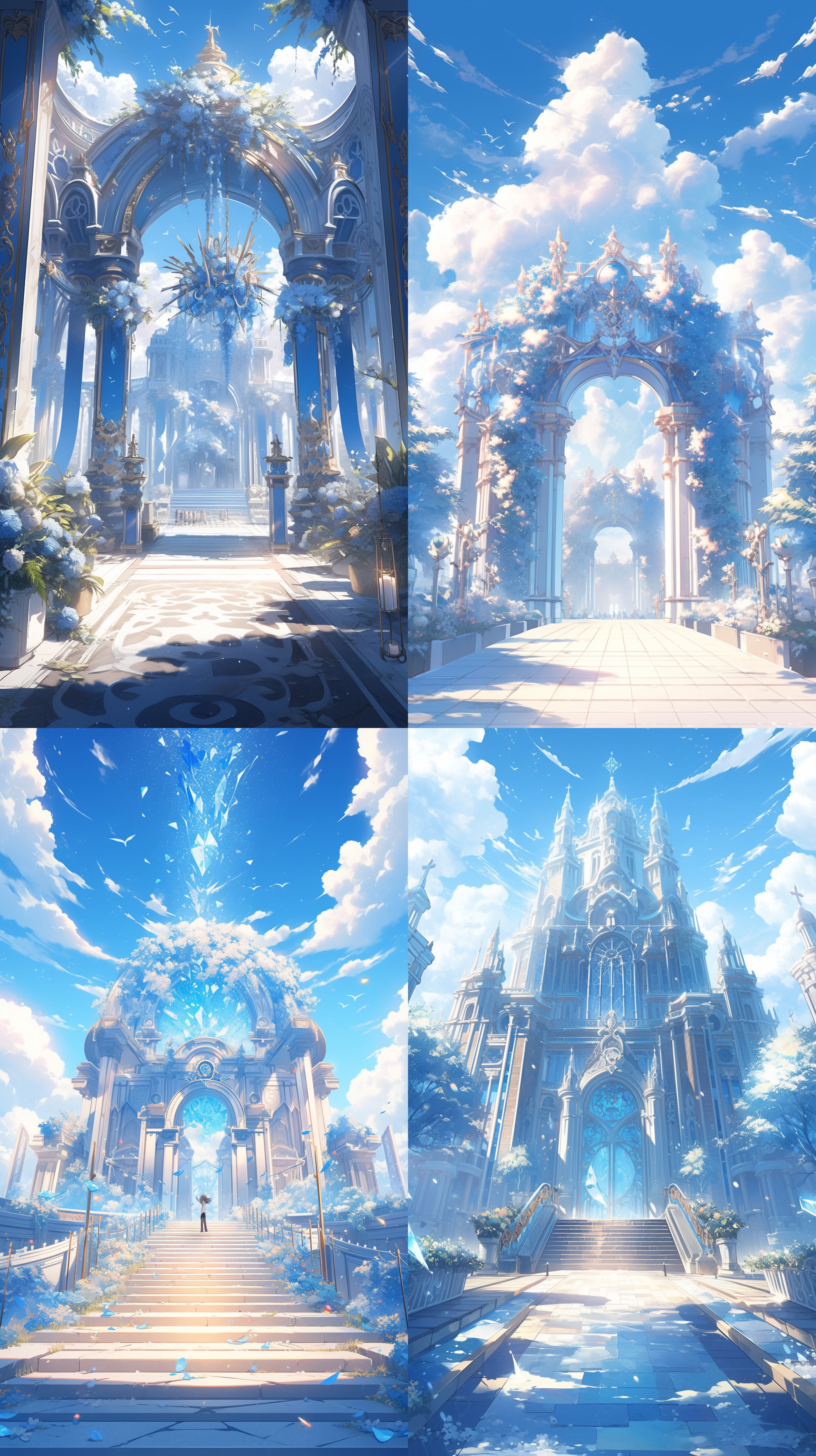 水晶宫殿，淡蓝色闪耀，细节丰富，灯光效果突出，艺术站风格，高清图片质量，虚幻引擎渲染。