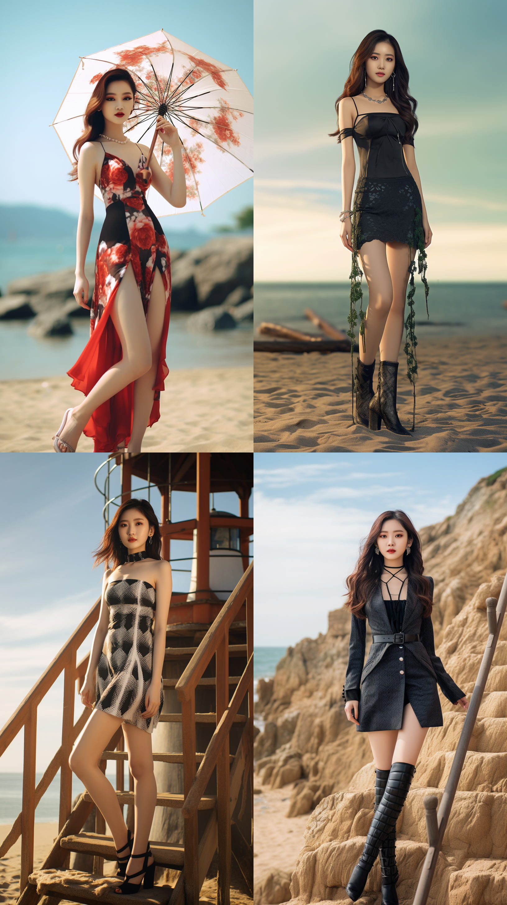 8k画质，中国绝世美女,全身照，五官端正，长腿少女，阳光，身材苗条，沙滩，丝袜，高跟鞋