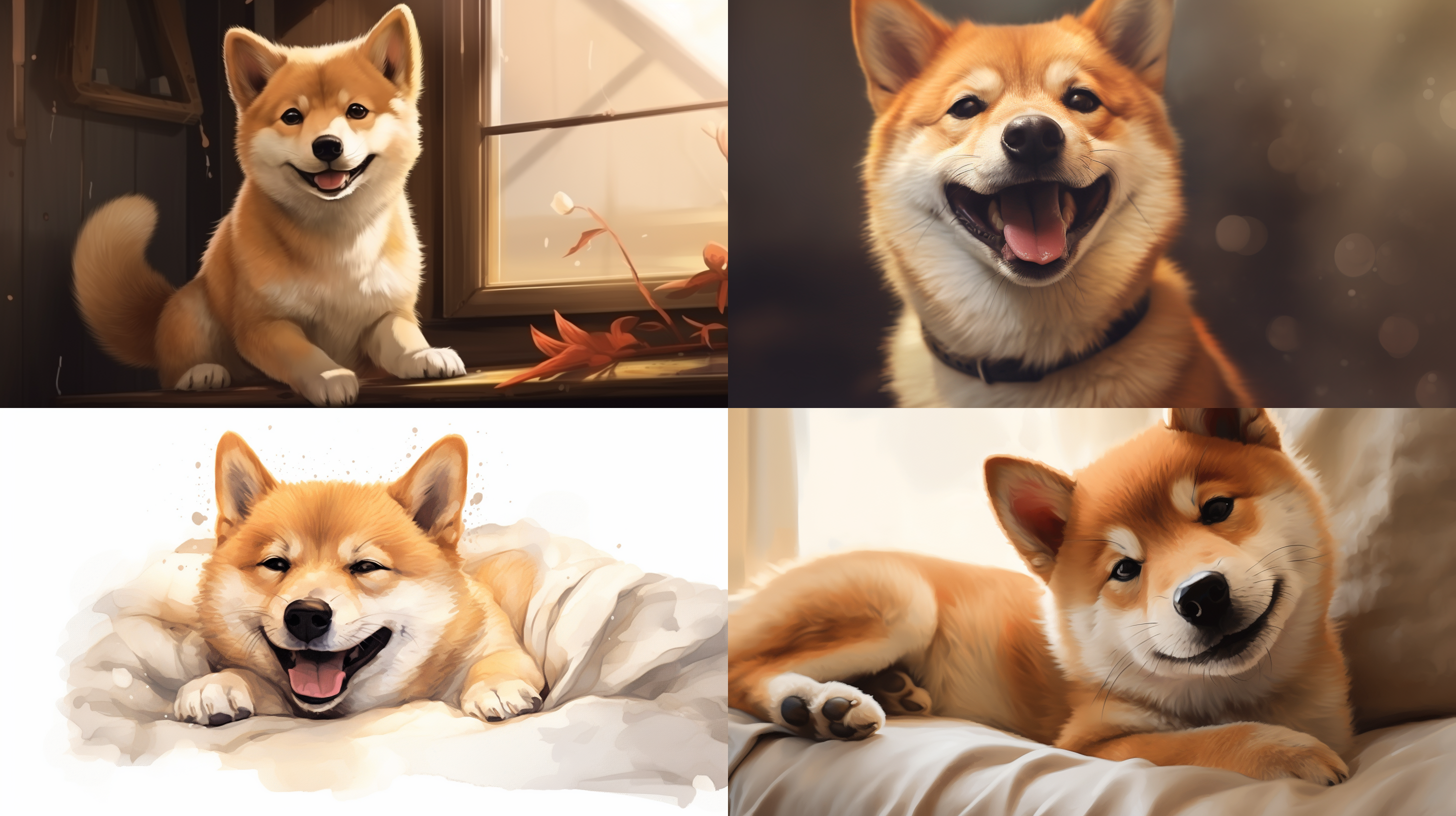 一直可爱的柴犬，插画风格，背景在温馨的家里，高清写实，宠物摄影