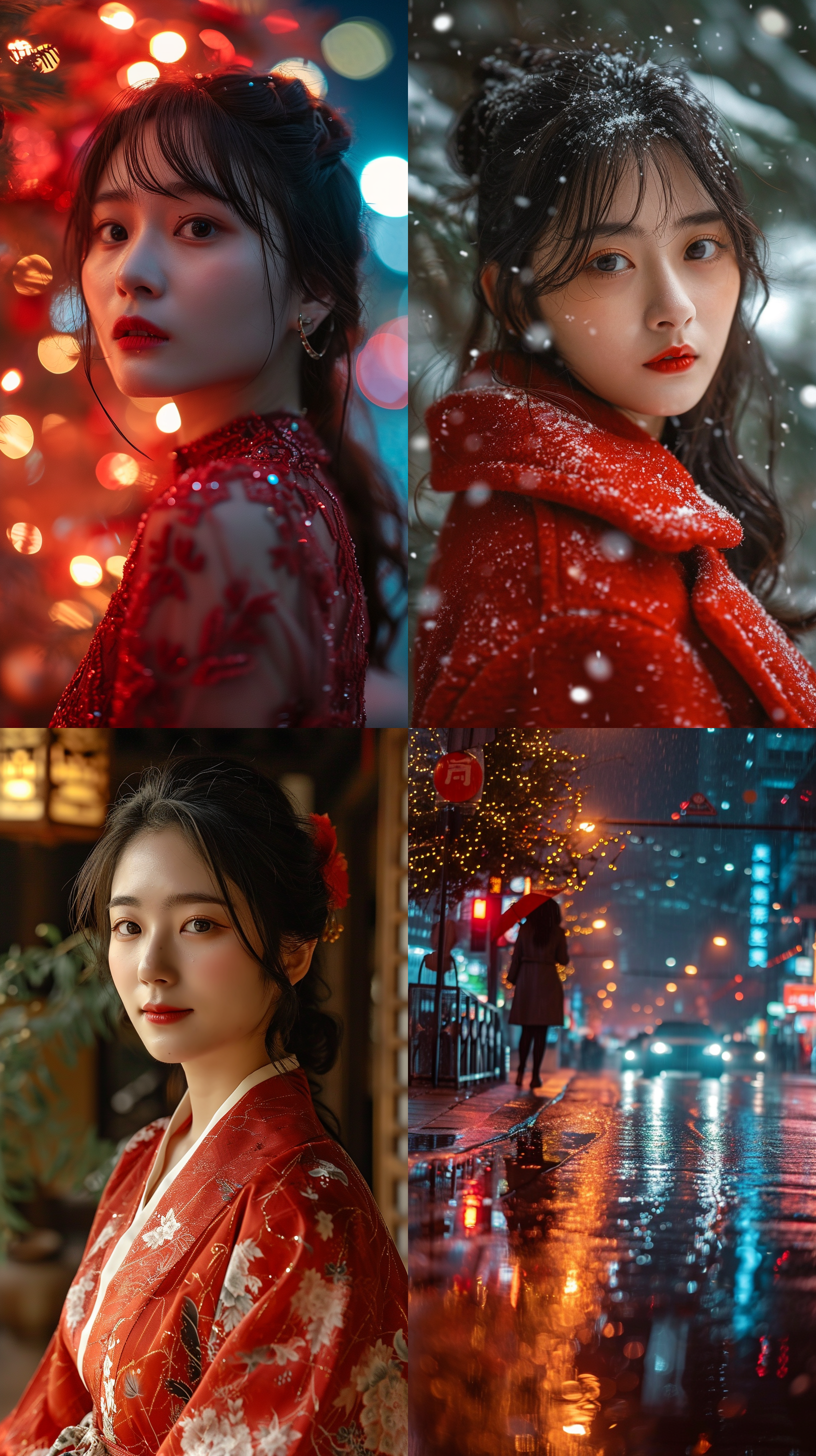 a beautiful asian women ::2,red bow, christmas tree ::2 ,skirt,gifts ::1,christmas card,beautiful ,soft candle light,smile ,relaxed,dslr,bedroom,rule of thirds composition,best quality