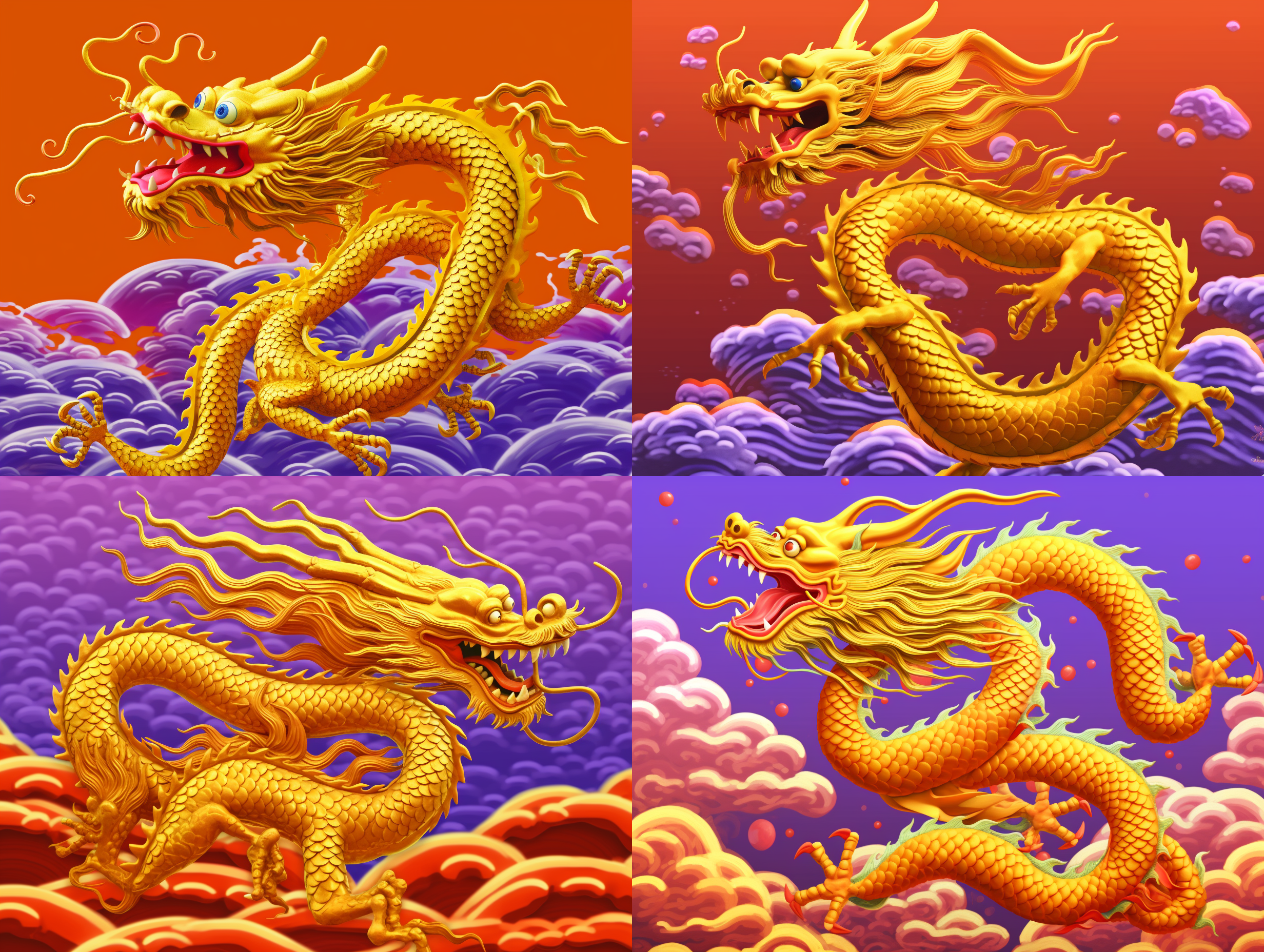 以参考图的样式生成一条金色的中国龙和在喜庆的中国红背景上全身盘旋飞腾，呈现温顺 ，可爱，吉祥的表情，整体红色调，充满了强烈的民族色彩和节日喜庆的气氛，顶级画质和艺术感 色彩饱和和层次丰富，8k顶级画质，超写实摄影，