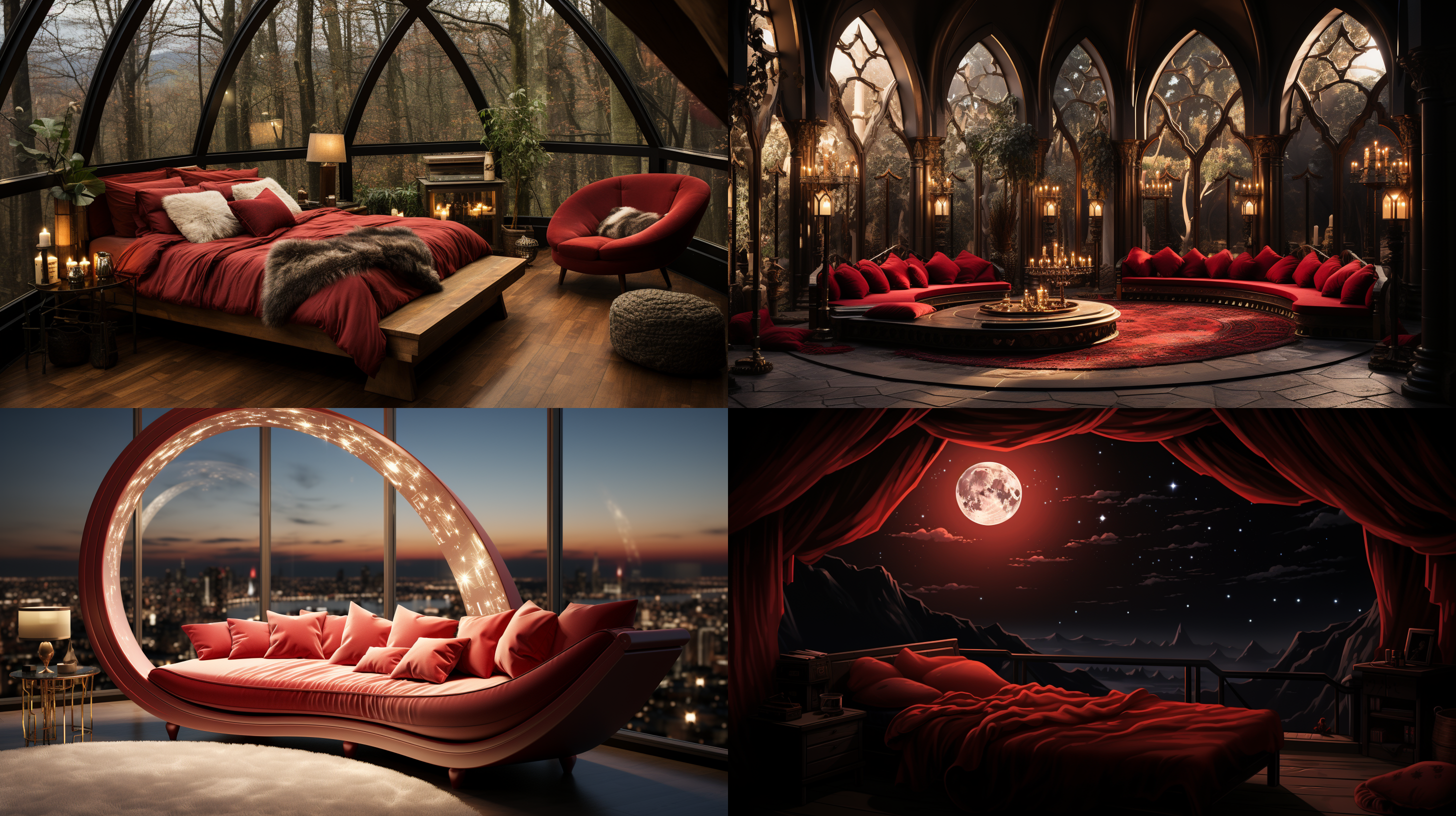 弯弯的月亮在一座红色的阁楼上空转动，低垂在雕花精美的窗户上，将温柔的光芒洒在一个无法入睡的人身上。