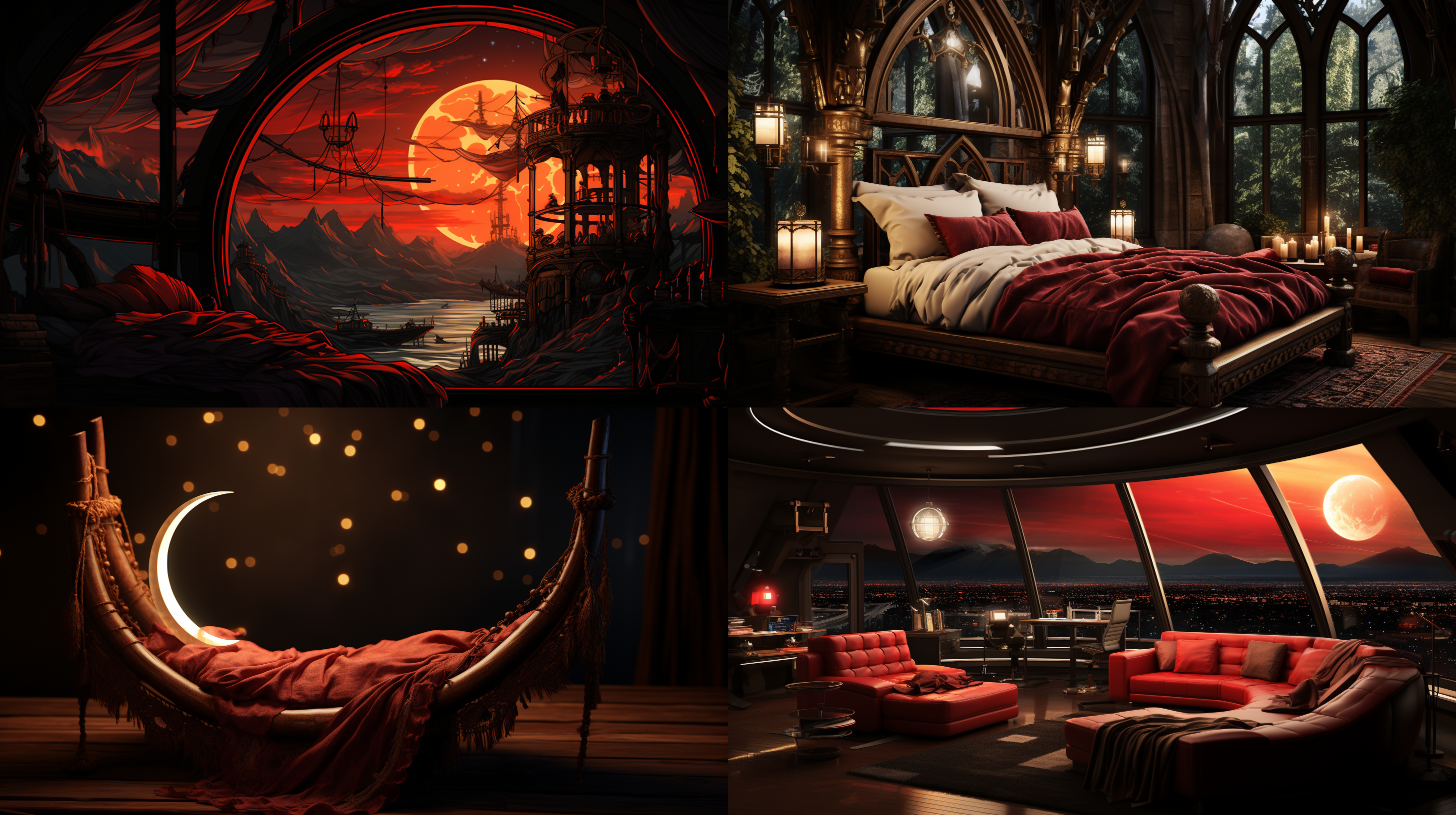 弯弯的月亮在一座红色的阁楼上空转动，低垂在雕花精美的窗户上，将温柔的光芒洒在一个无法入睡的人身上，一定要有人