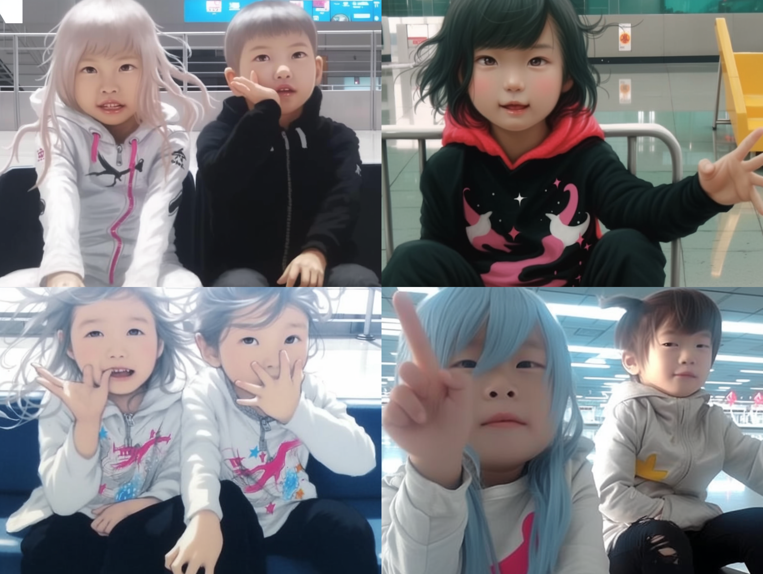 上半身 非常详细 集中于人脸 最好的质量 多个 人偶 漫画 兴奋 高分辨率