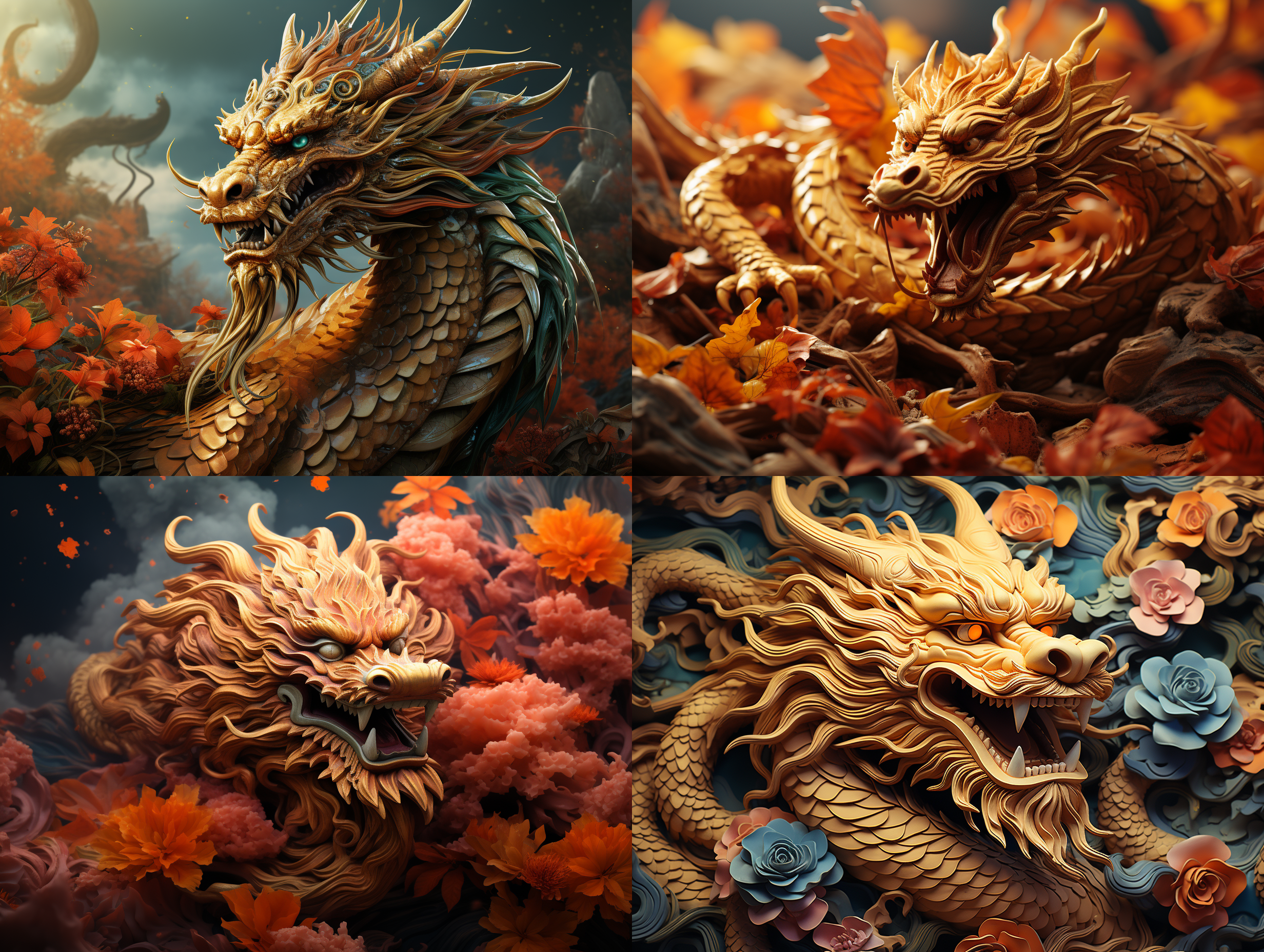 以参考图的样式生成一条金色的中国龙和在喜庆的中国红背景上，整体红色调，充满了强烈的民族色彩和节日喜庆的气氛，顶级画质和艺术感 色彩饱和和层次丰富，8k顶级画质，超写实摄影，