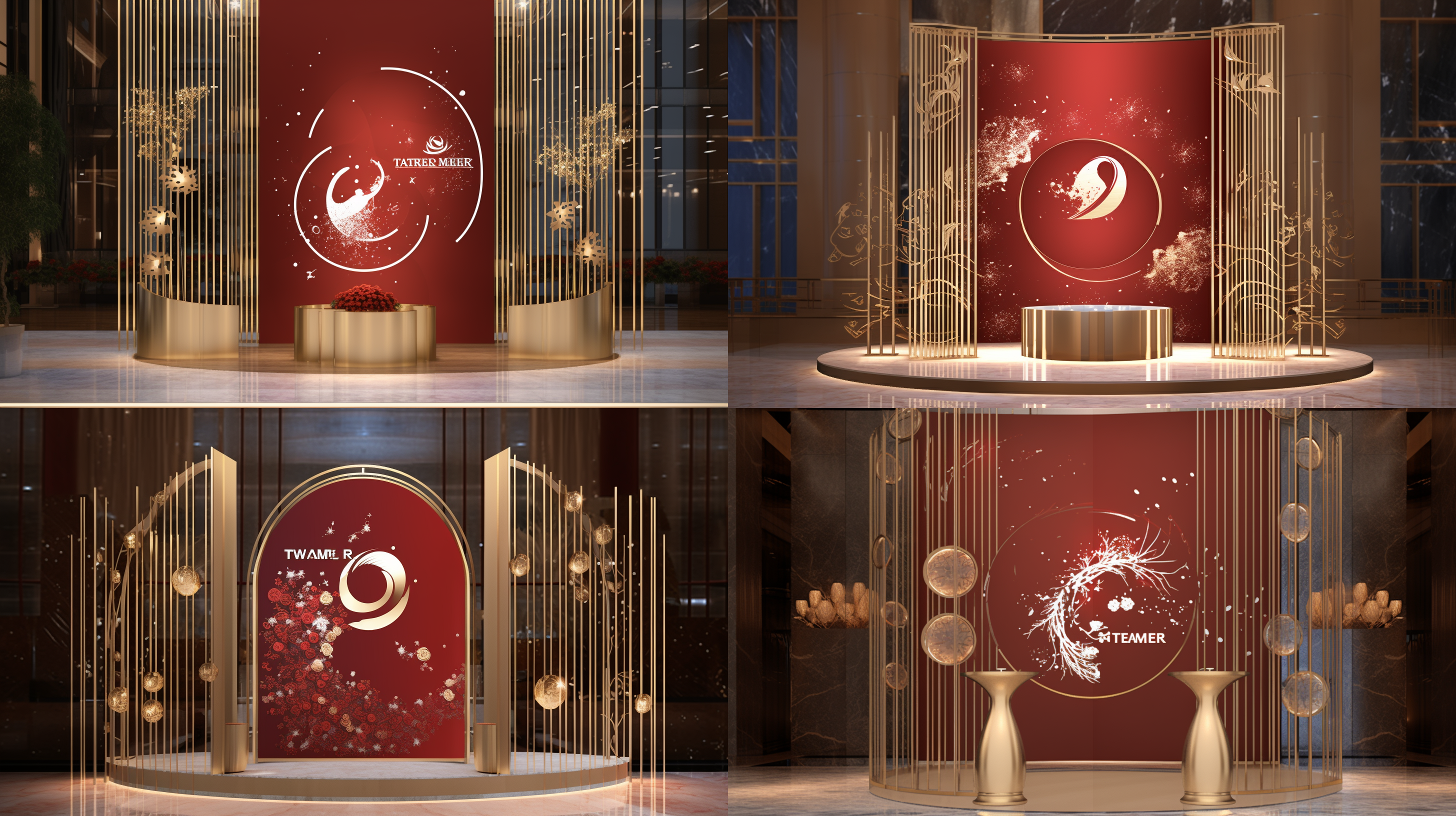 屏风设计 结合人头马展示 婚庆道具 亚光金属质感 配合鲜花装饰 高级 有质感 温馨的婚庆场景 有视觉冲击力 洋气 大方 写实 佳能照片 川内伦子 柔光 中午时光 5星级酒店大堂内 真实 室内 高分辨率 高分辨率 写实 照片 真实 室内 超高分辨率 非常详细 超高分辨率 非常详细