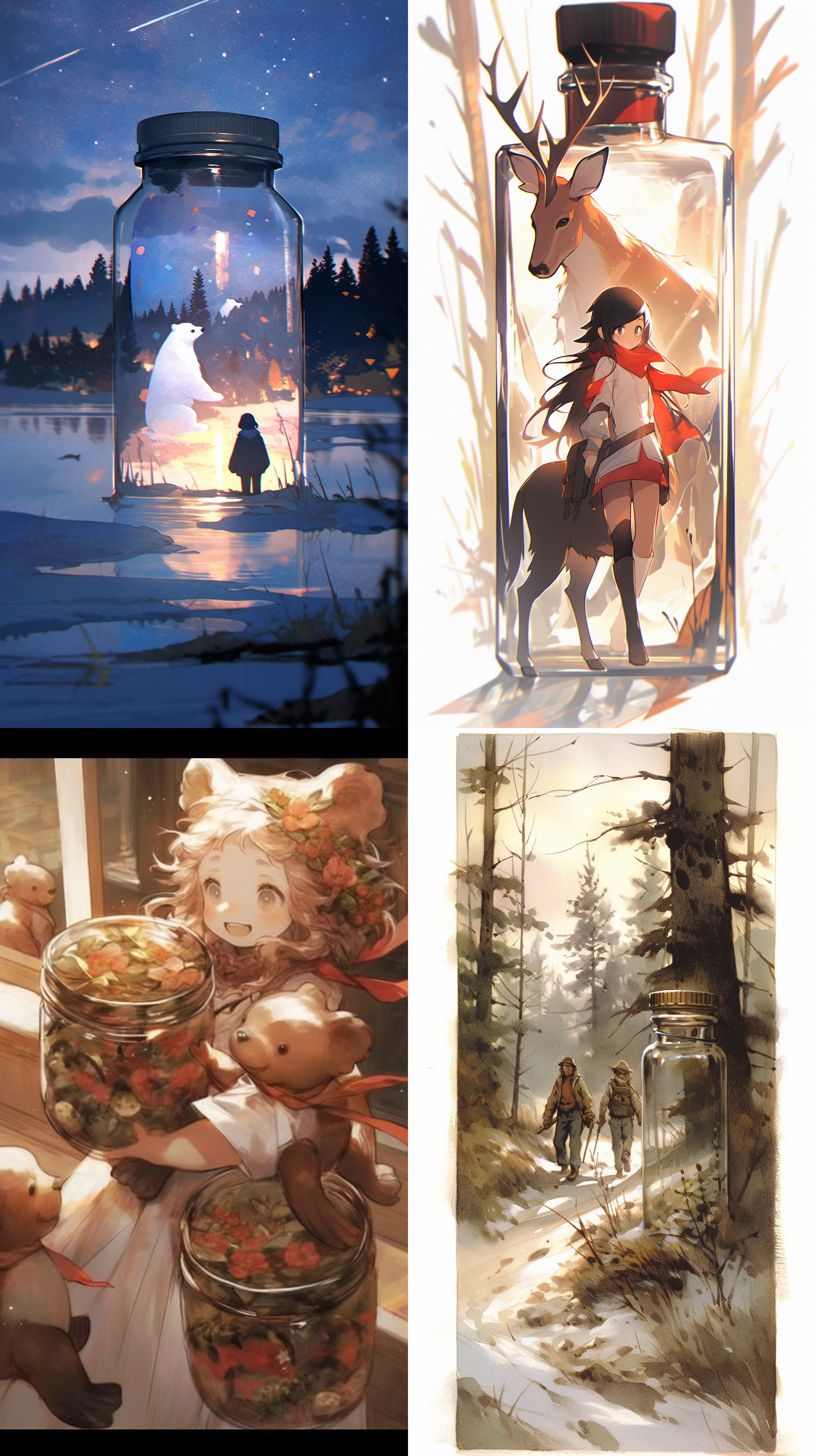 玻璃罐、绵羊群、圣诞树、开心的孩子