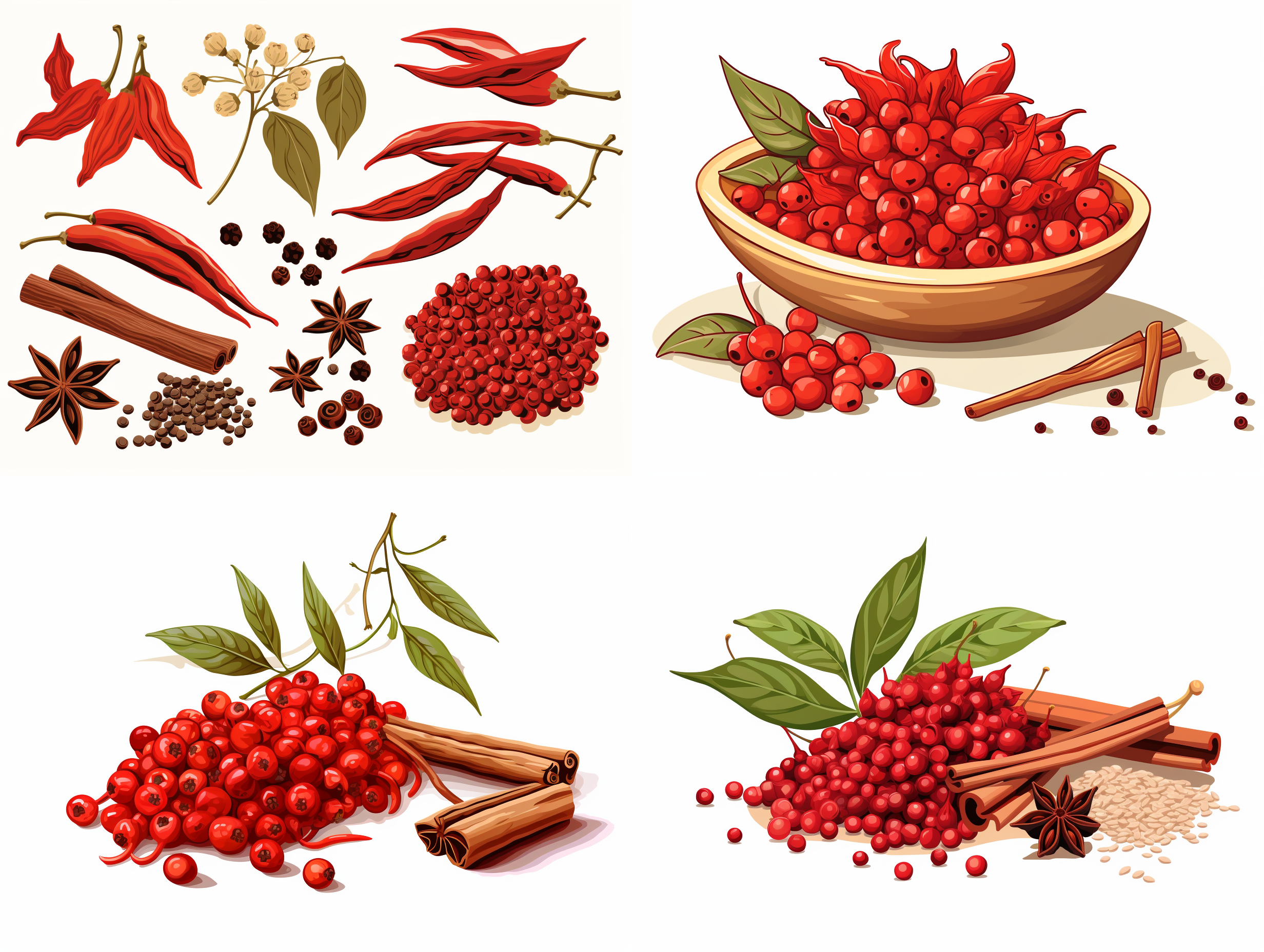 花椒和辣椒，矢量高清插图，白色背景，等构。