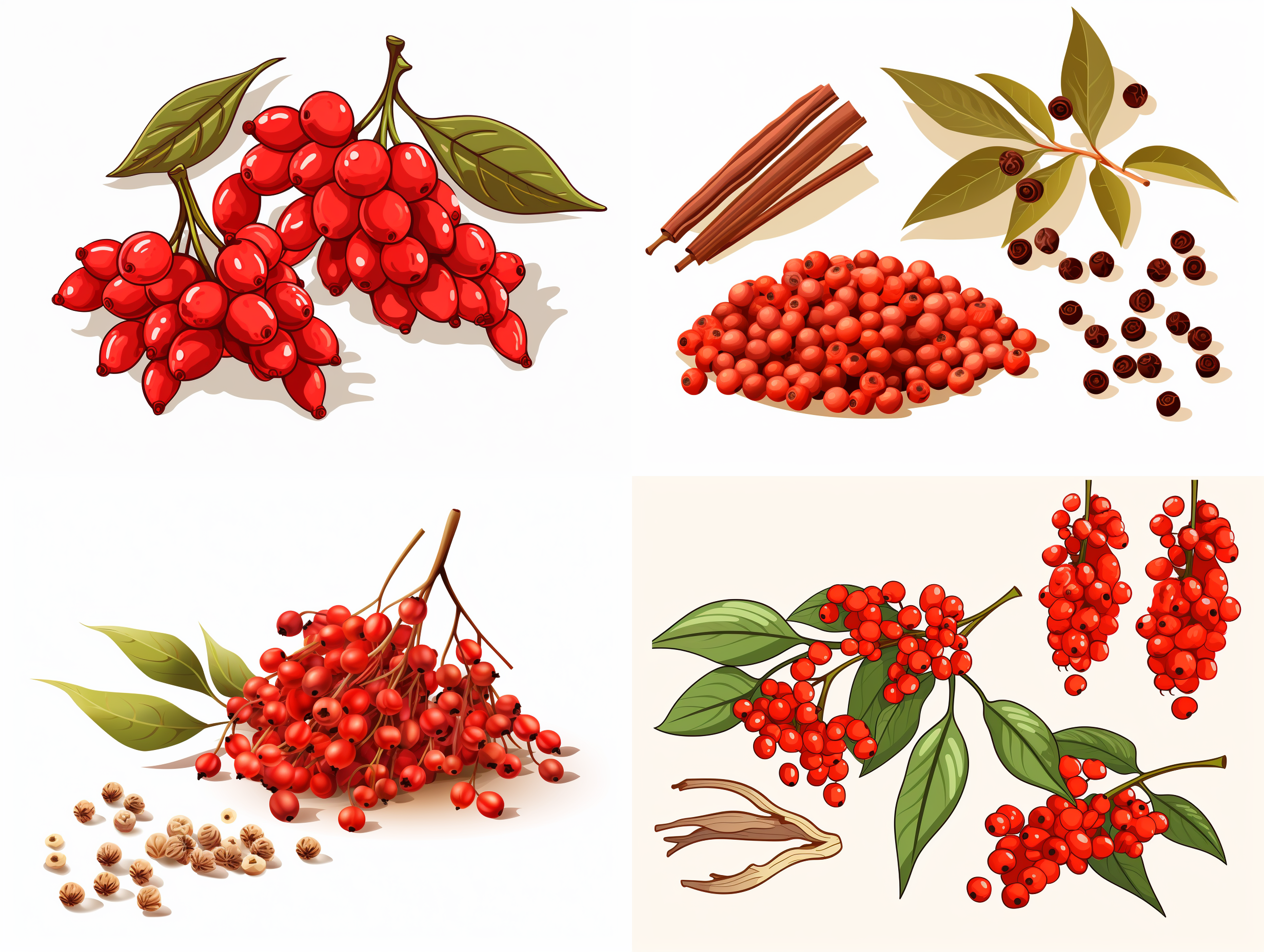 花椒，辣椒，矢量高清插图，白色背景，等构。