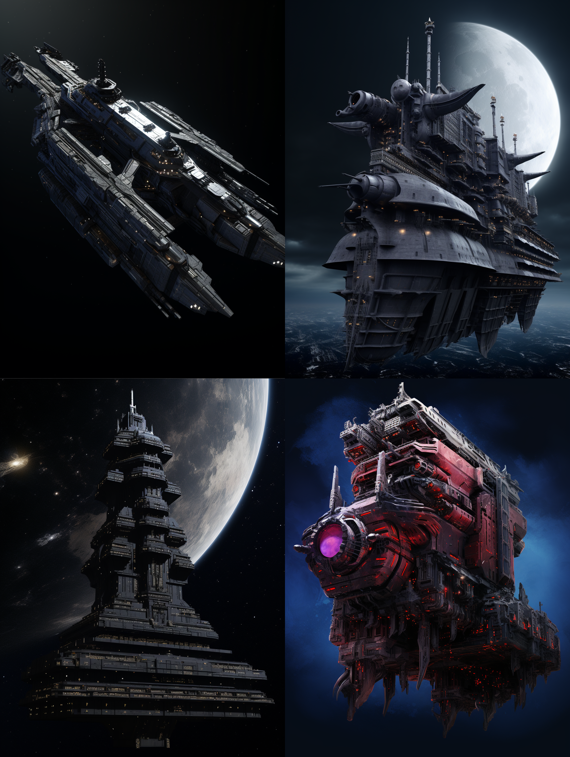 巨大 哥特风格 星际战舰 高对比度