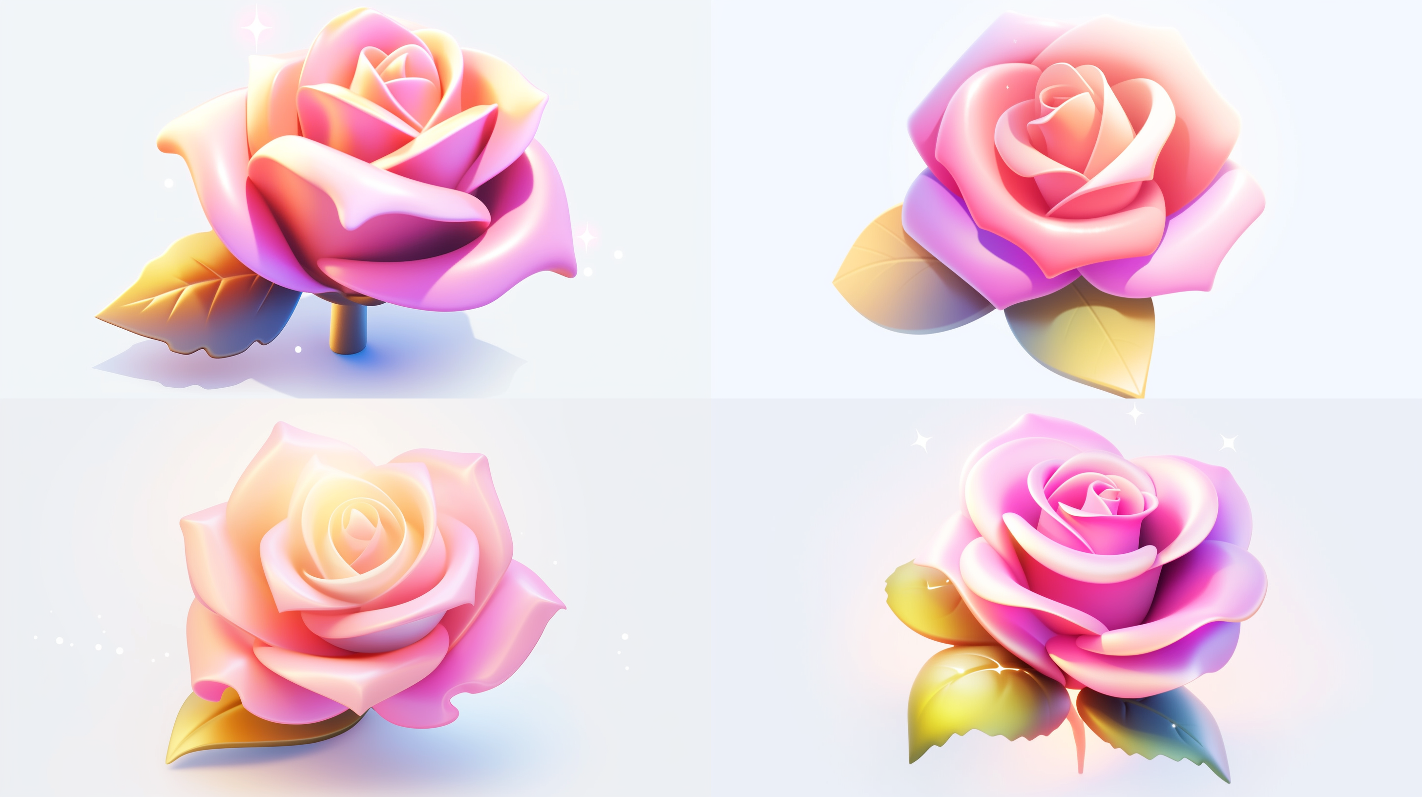 a rose 3d icon,pink,light yellow,lavender.clean white background,claymaterialisometric, 3d rendering, smooth and shiny! cutegirl style,realistic use of light and color,softcolor gradual change, honey style,trendy innintendo, best detail, hd, high resolution