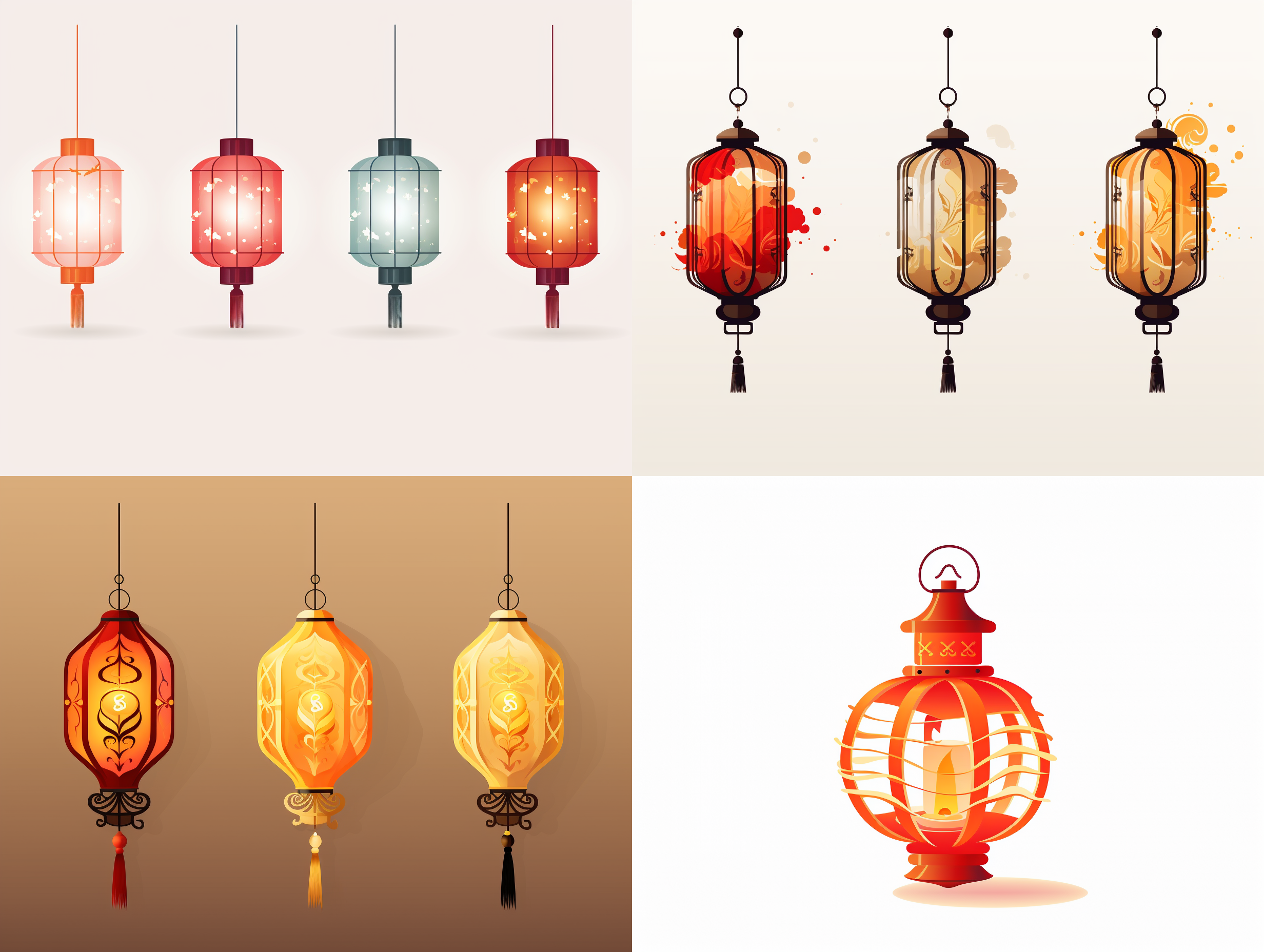 长灯笼简笔画，矢量，白色背景，等构。