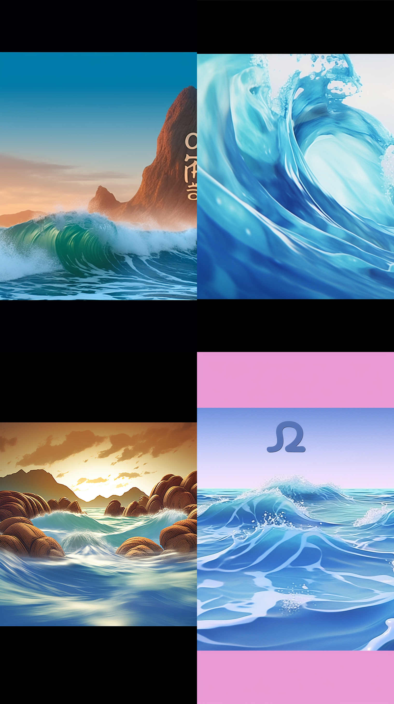 浪花，海滩上，黄昏时分，夕阳下的大海，波涛汹涌，冲击着岩石，白色浪花四溅，形成美丽的水花，构图层次感强，细节清晰，广角镜头，快门速度适中，蓝色调，充满活力。