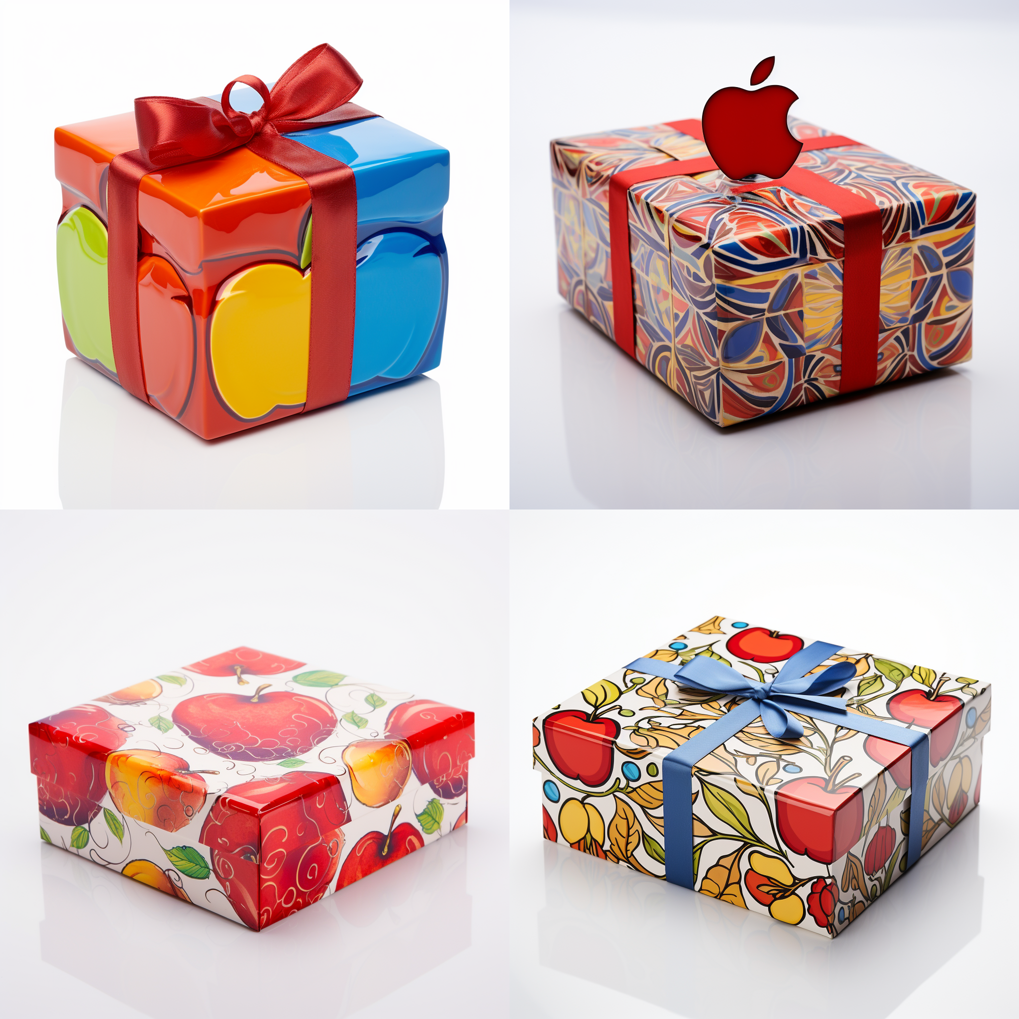 一款苹果礼盒，具有色彩鲜艳感，注重细节设计，与同类礼盒具有明显差异化，适合节日送礼使用，白色背景