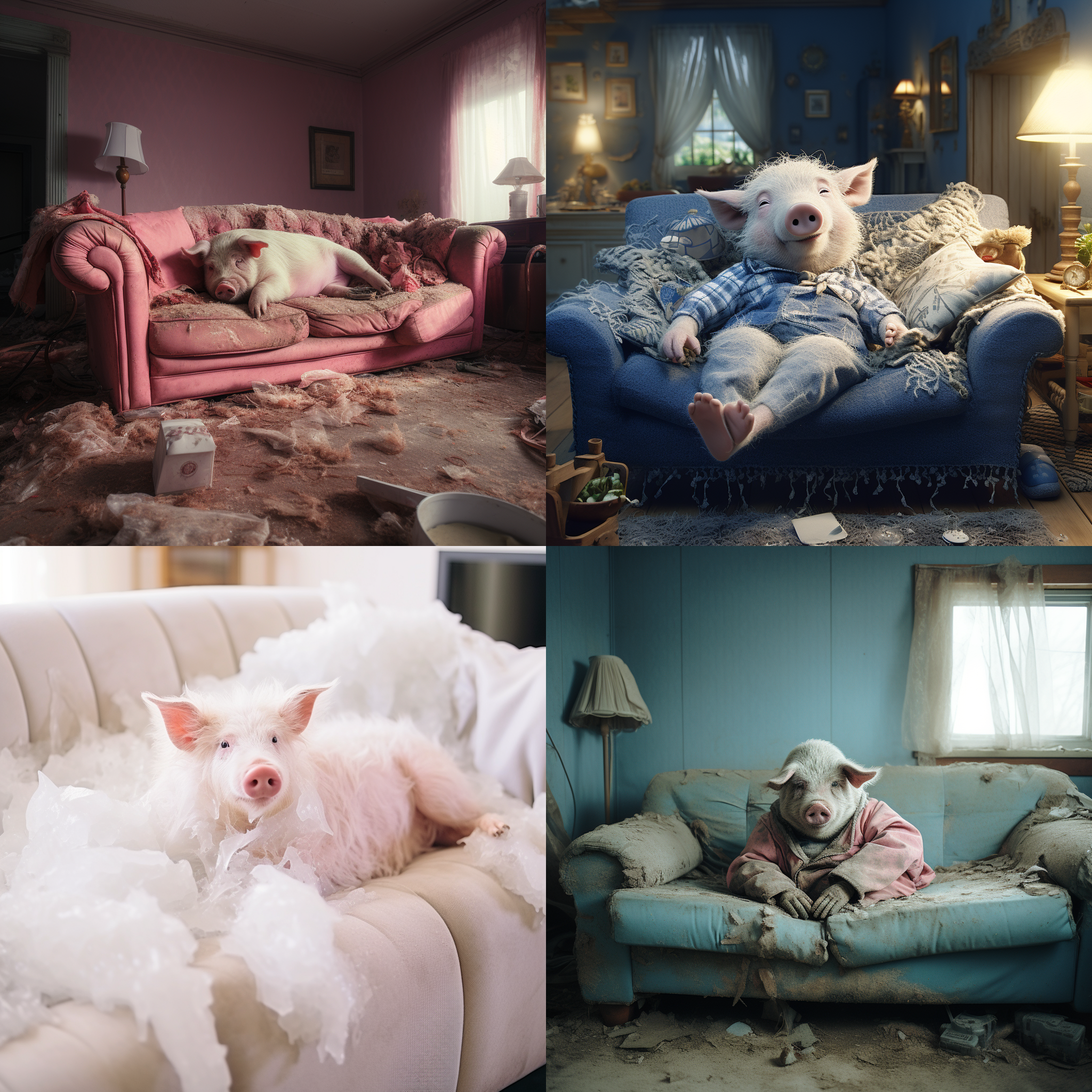 一直寒冷、饥饿、憔悴的猪躺在沙发上，屋子里已经冻冰了