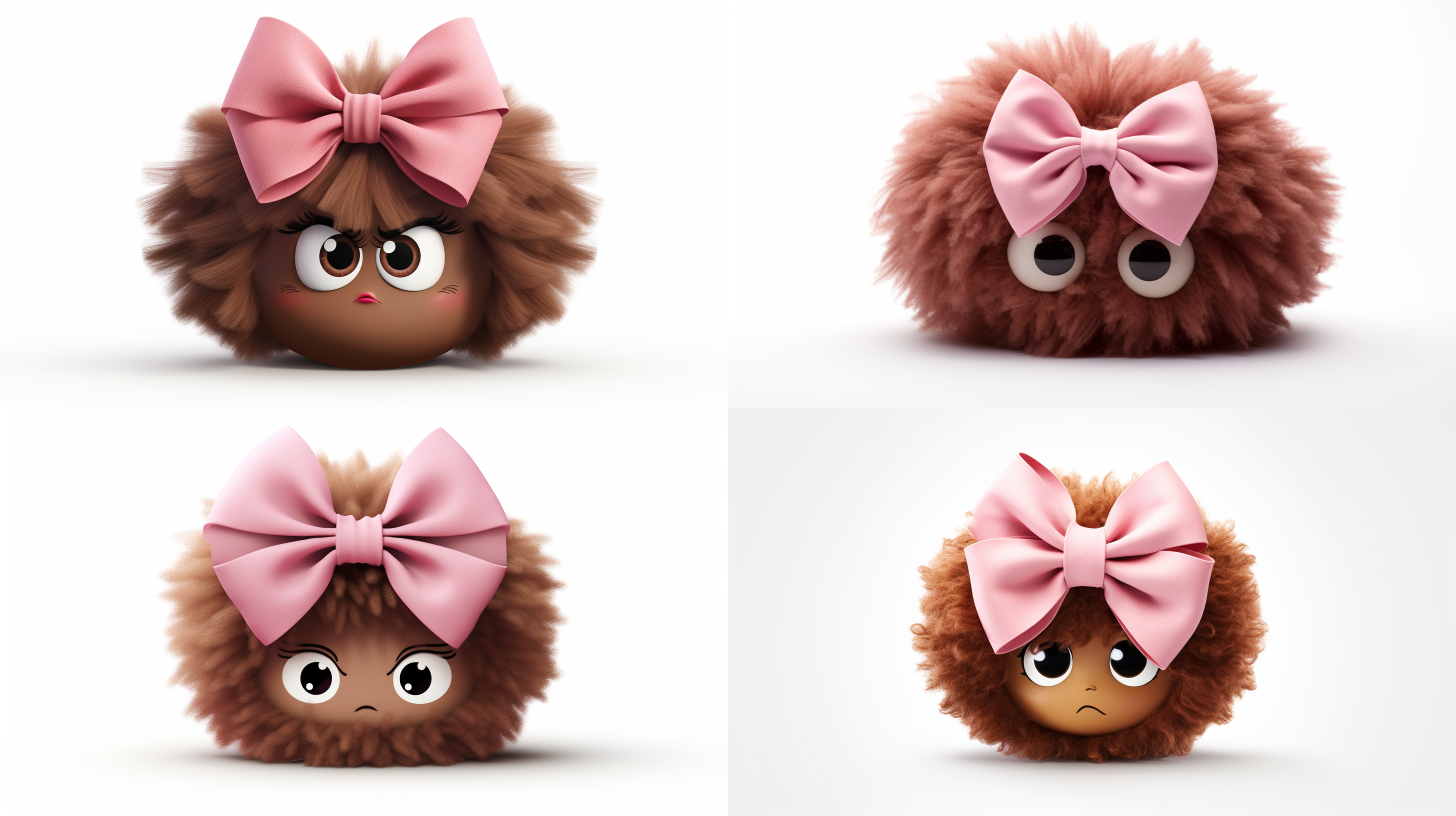 very disgust face brown fluffy character wearing a pink bow on white background.