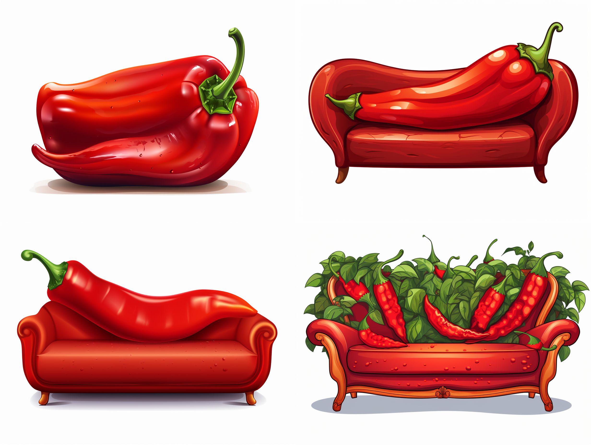 辣椒坐在沙发上，矢量高清插图，白色背景，等构。