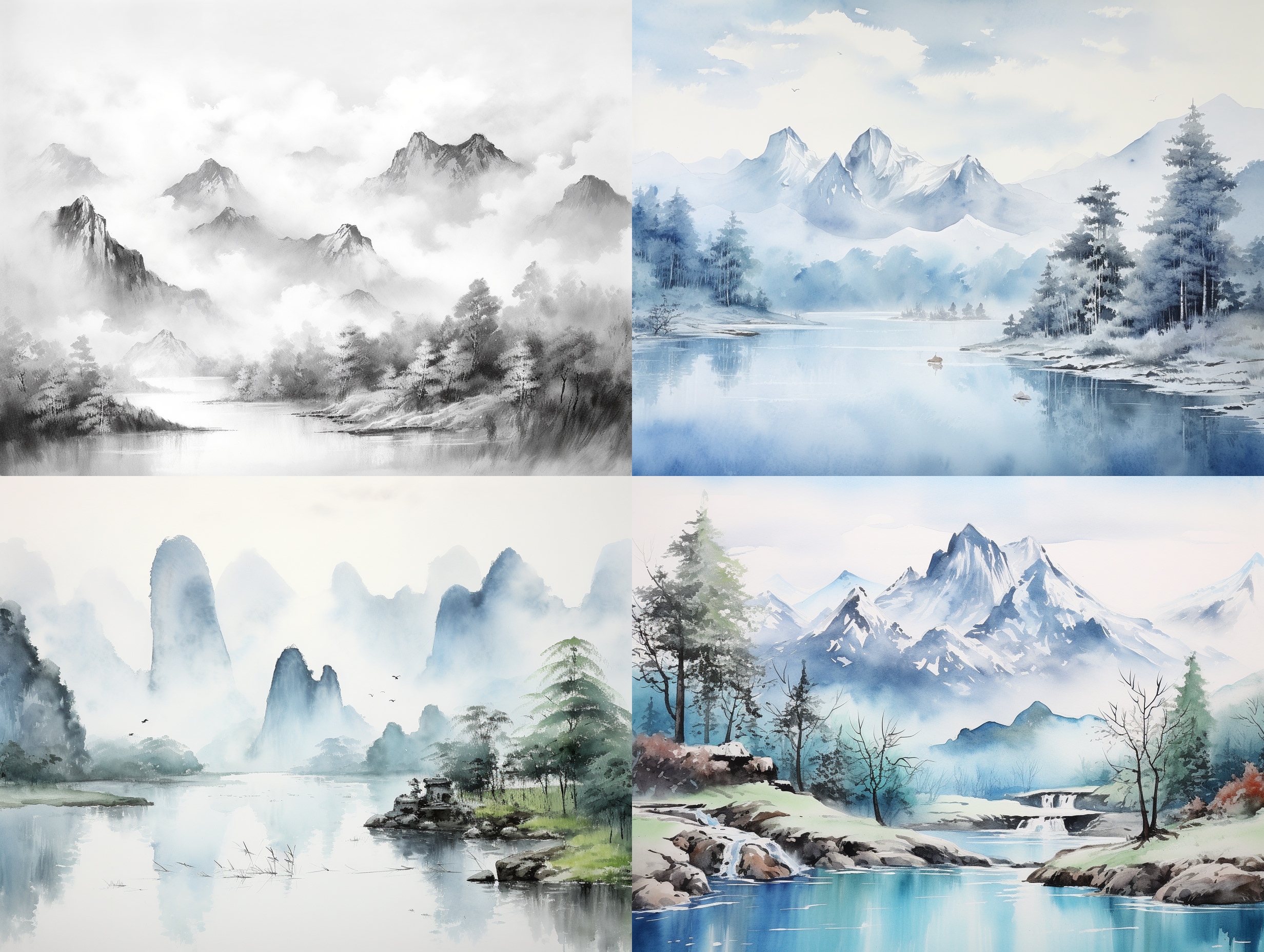 山脉，自然风景，晴天，水墨