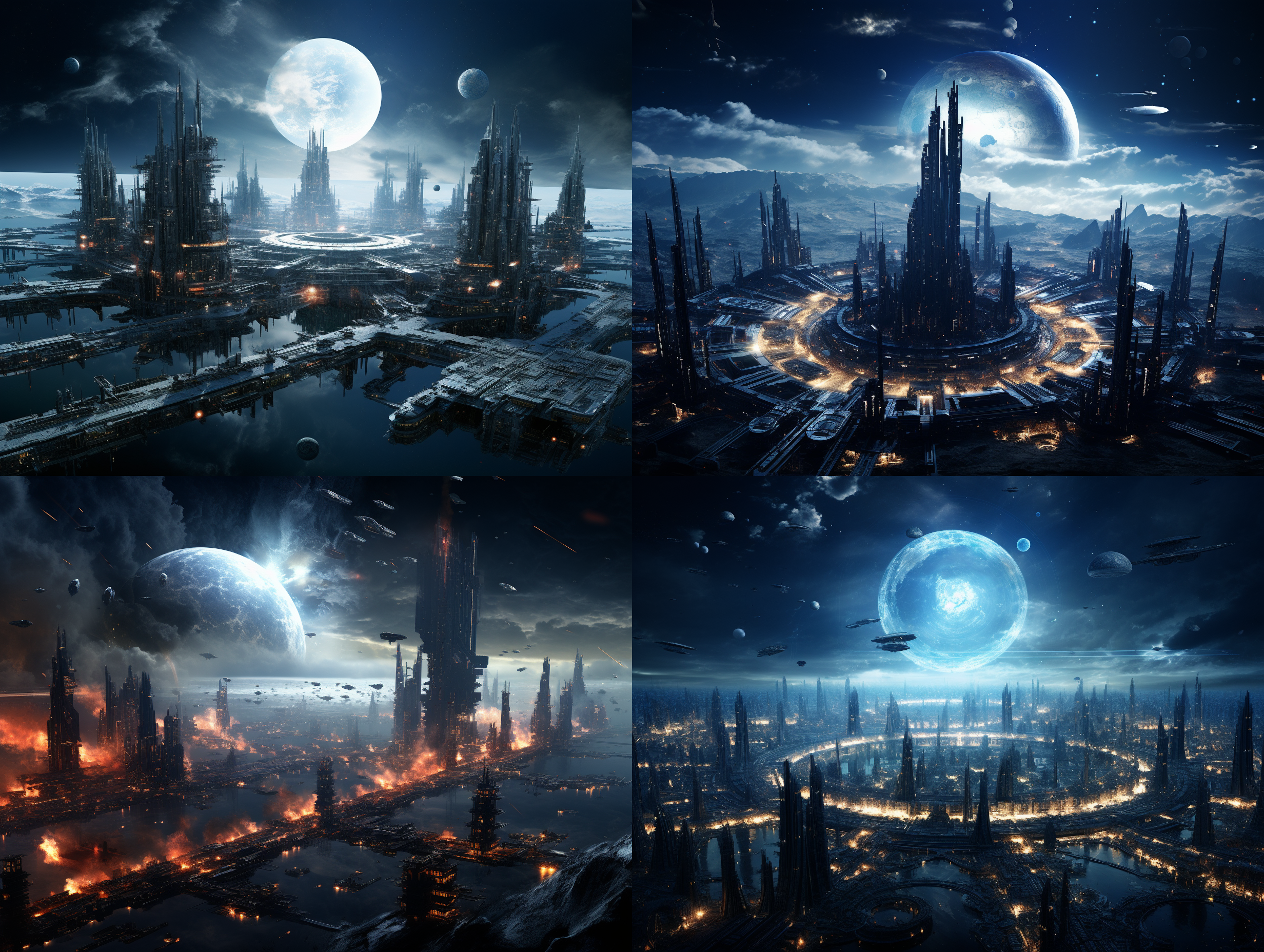 星际港口，太空中，地球背景，繁忙，远景