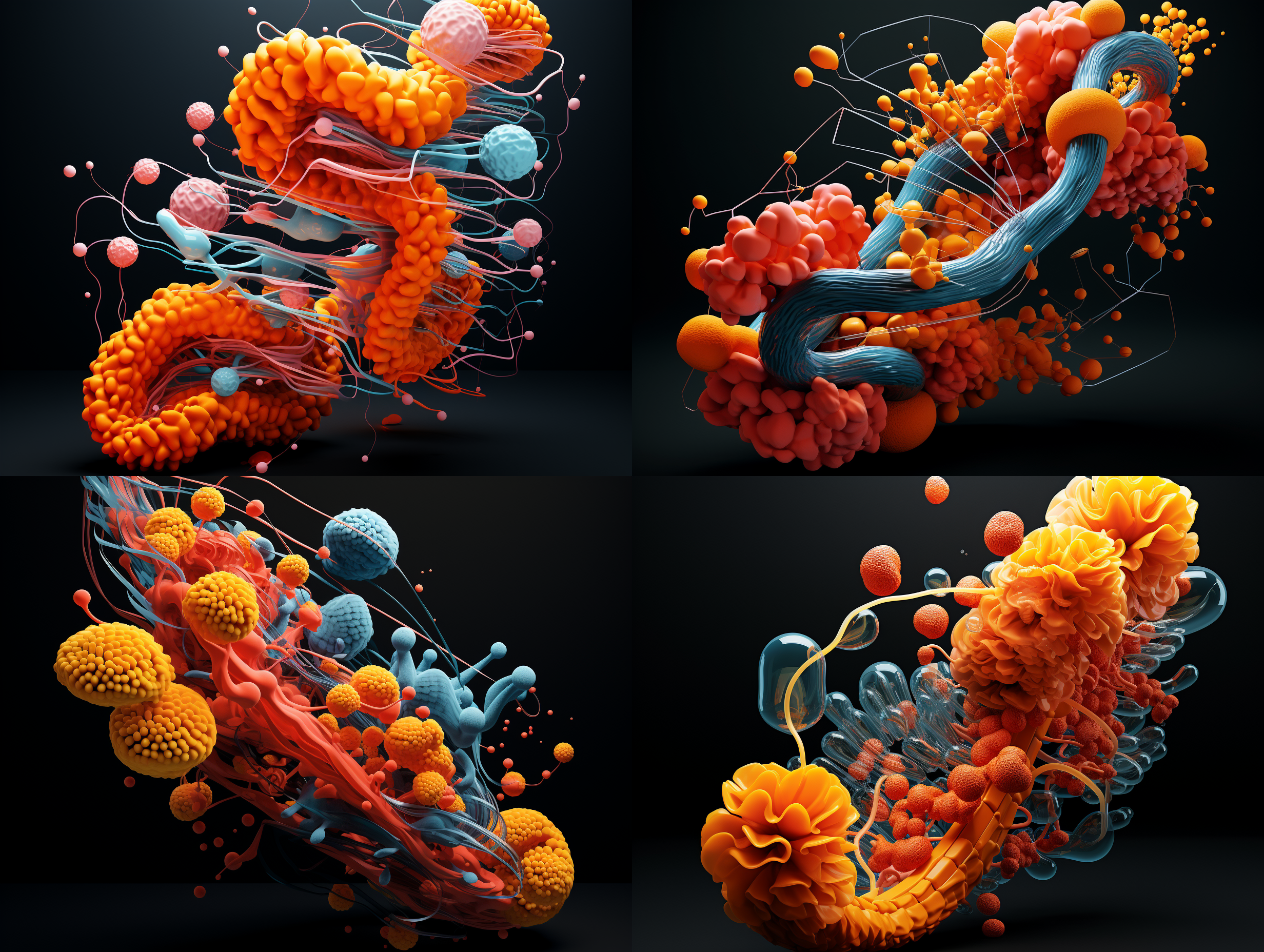 根据医学现有的对蛋白质的知识定义，和形态定义，描述，生成一个蛋白质的立体结构模型效果图，必须要符合医学对蛋白质的科学的定义和描述，样式，模型用多种色彩区别不同结构成份，并标记出不同结构成分的名称和作用，色彩细节丰富和模型细节丰富，8k超高清晰度，顶级画质 