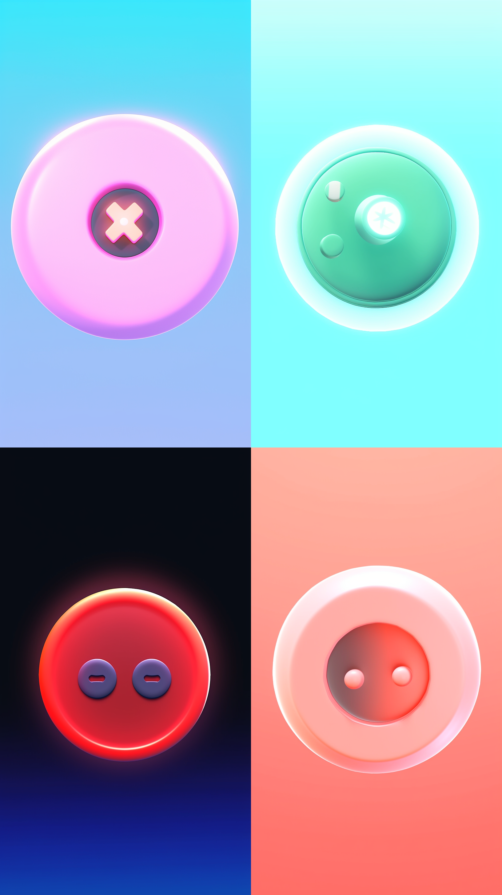 按钮，纯色背景，确认按钮，输入按钮，发送按钮，立体，3d，4k，c4d，色彩柔和，高质量，