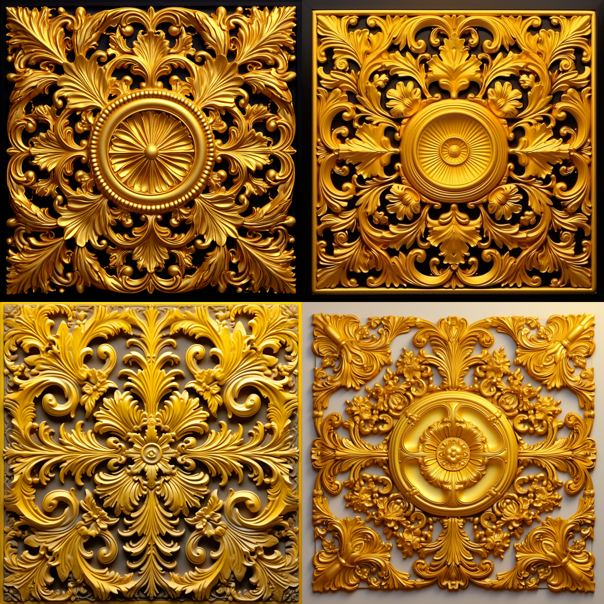巴洛克风格的图案，立体感，金黄色，金属质感很强，设计一个正方形的外框图