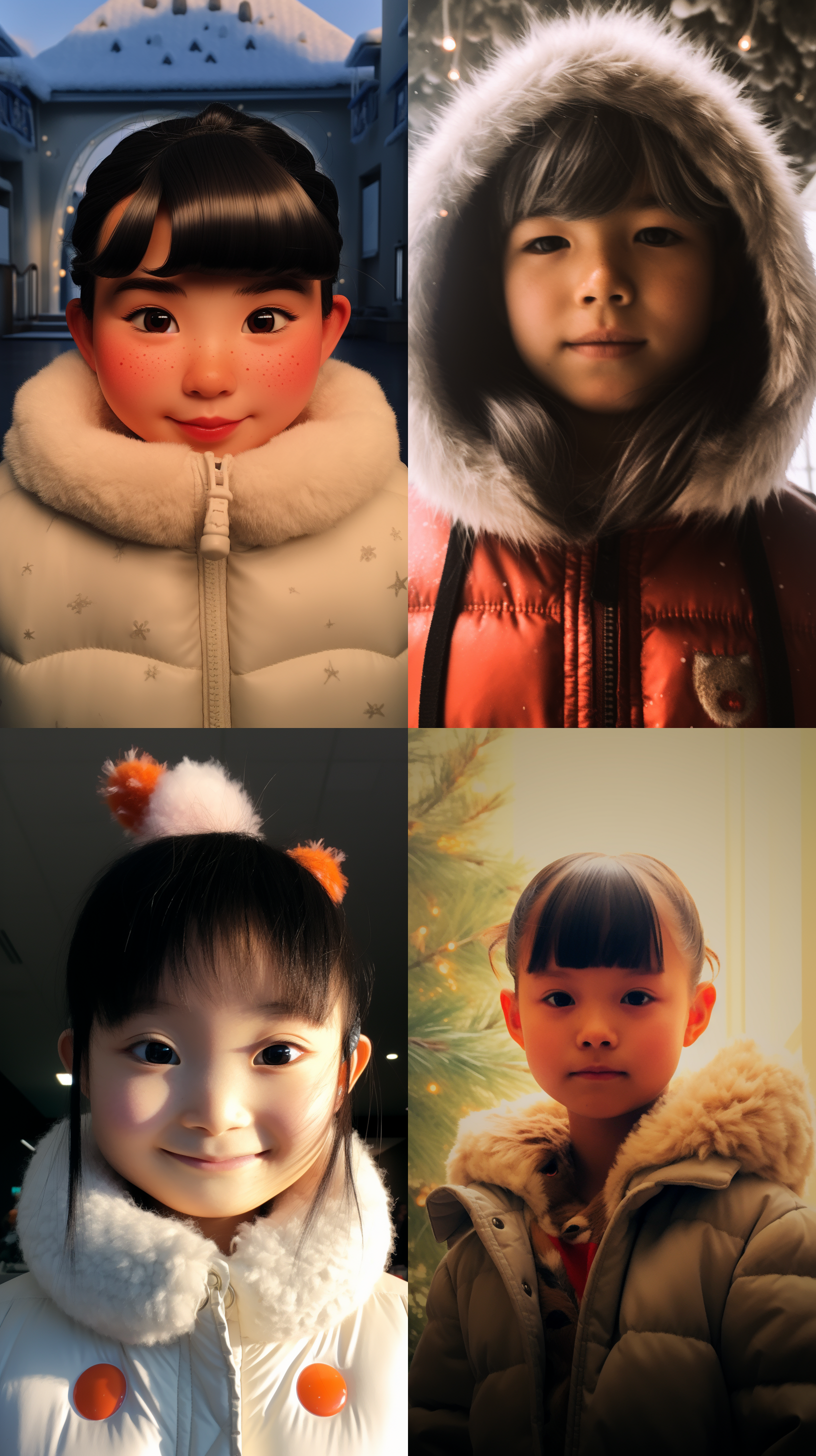 用这张图 画一个卡通的人物 圣诞节卡通场景，c4d渲染，明亮色调，精细纹理，雪地上，圣诞树旁，宽景镜头，柔光，欢快动作，礼物和雪人，喜悦和温暖。