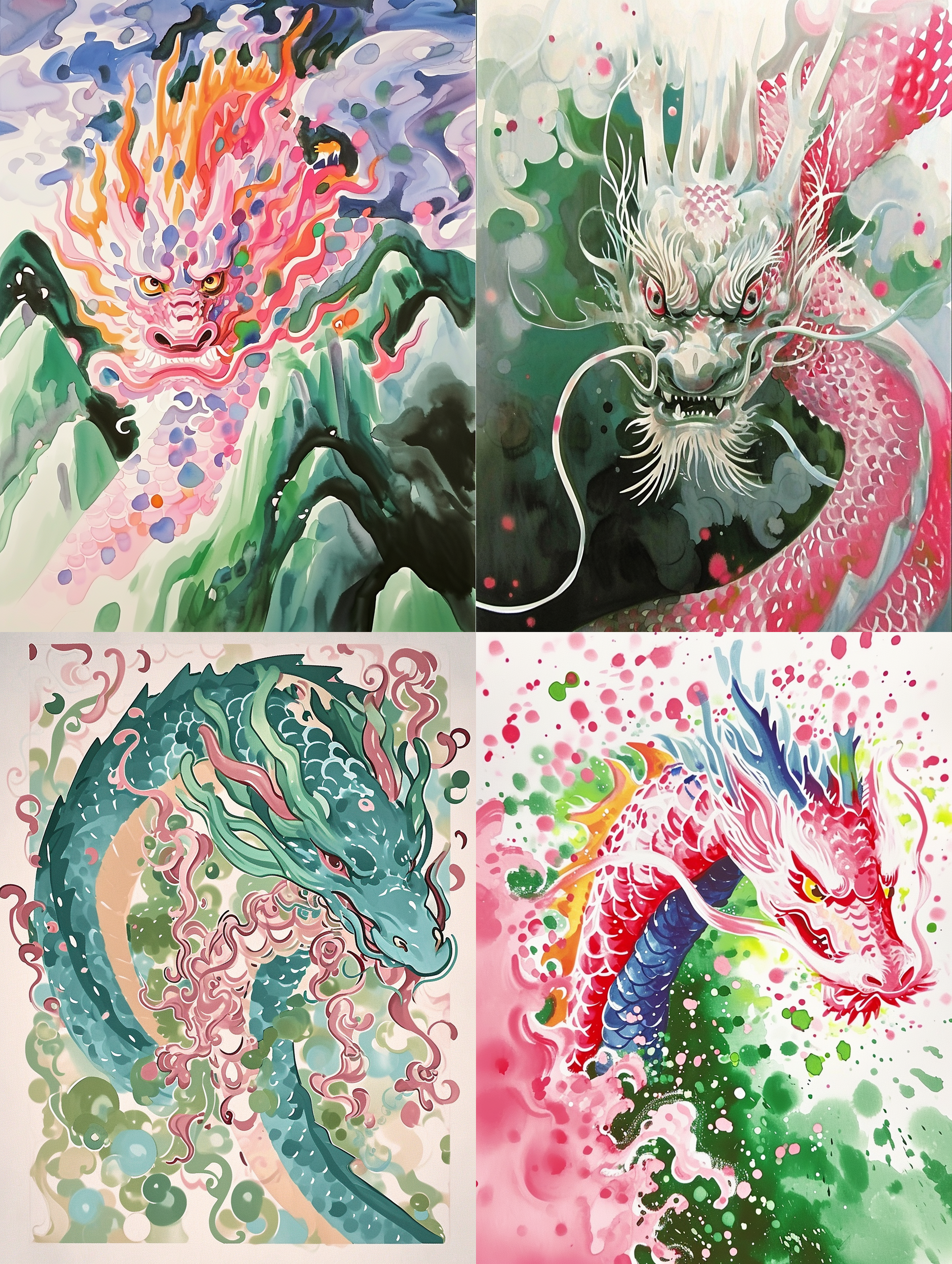 中国风波点水彩画生肖龙年插画