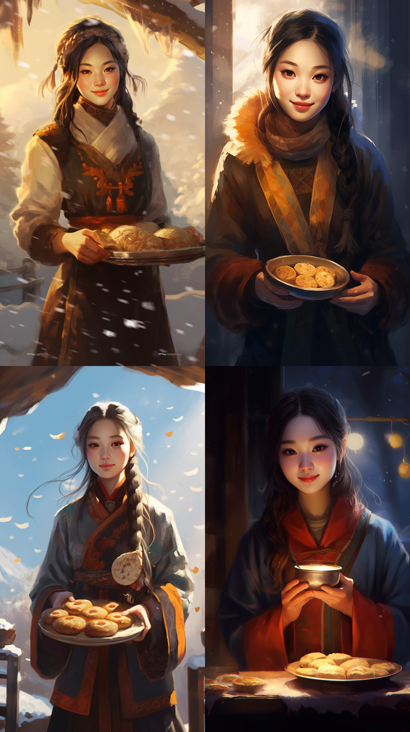 冬至，一个中国女孩，微笑着，手捧着一盘饺子，宛如一缕暖阳穿透寒冷，将岁月的韵味涂抹在每一个角落。