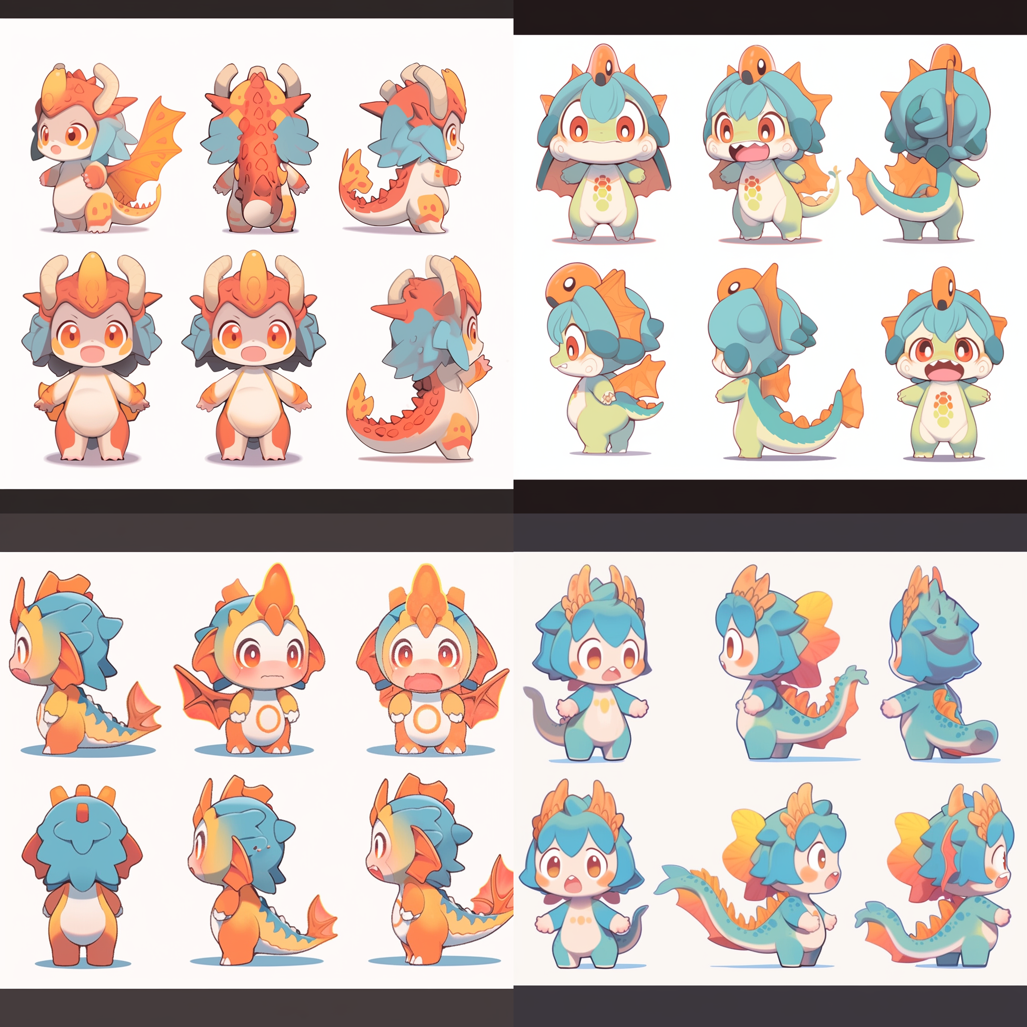 a cute qversion cartoon dragon image,full body, emoticon pack, independent ui design application icon uinterface new,emotional, cute,lively,shy, versatile simulation of multiple poses and expressions- ar 