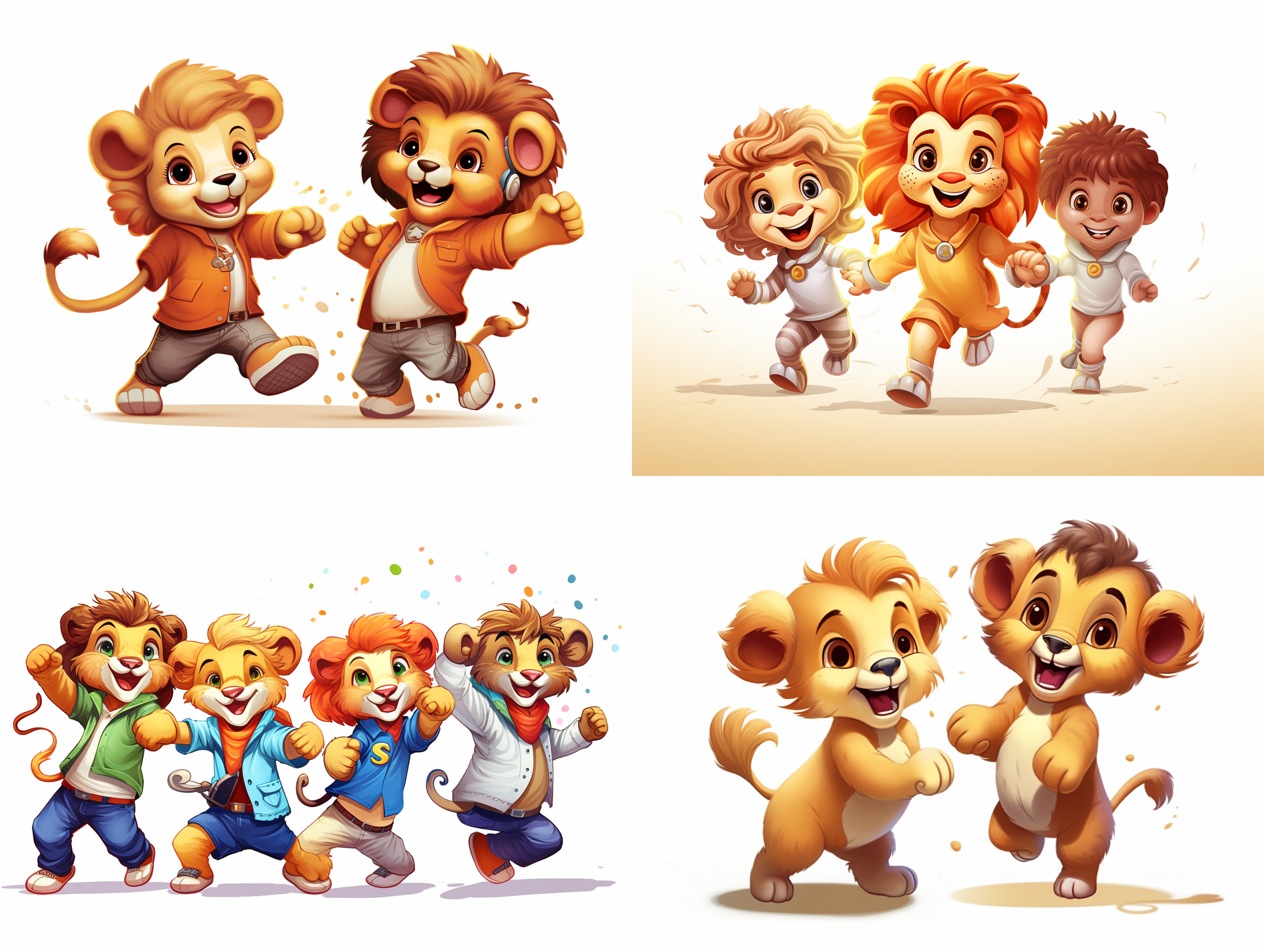 小孩舞狮，矢量高清插图，白色背景，等构。