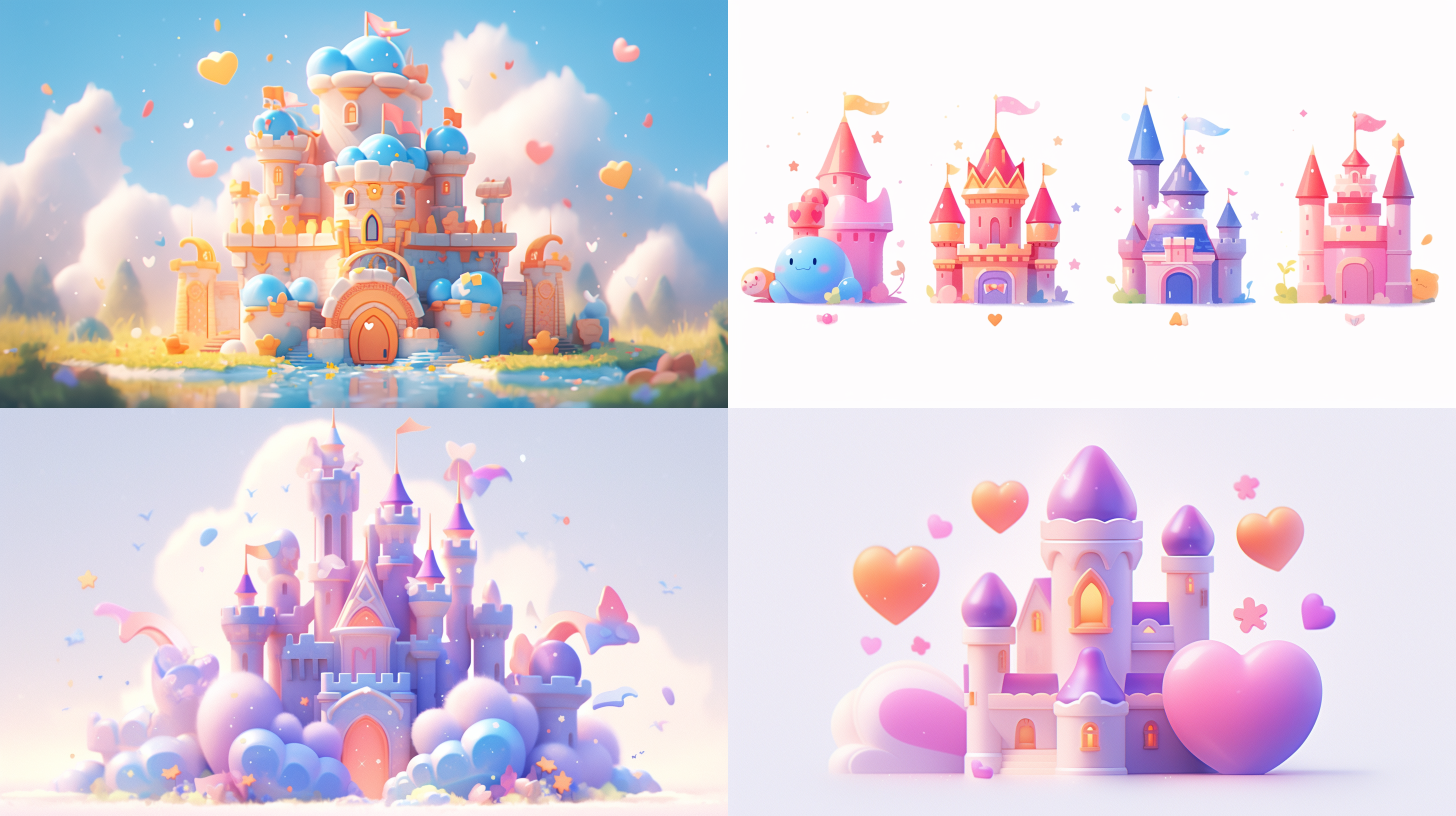 animated castle 3d icon,soft sculptures, color gradientsnaive charm, in the style of ray tracing, clean white background, 3d rendering, smooth and shiny,realistic use of light and color,softcolor gradual change, honey style,trendy innintendo, best detail, hd, high resolution 简单的背景