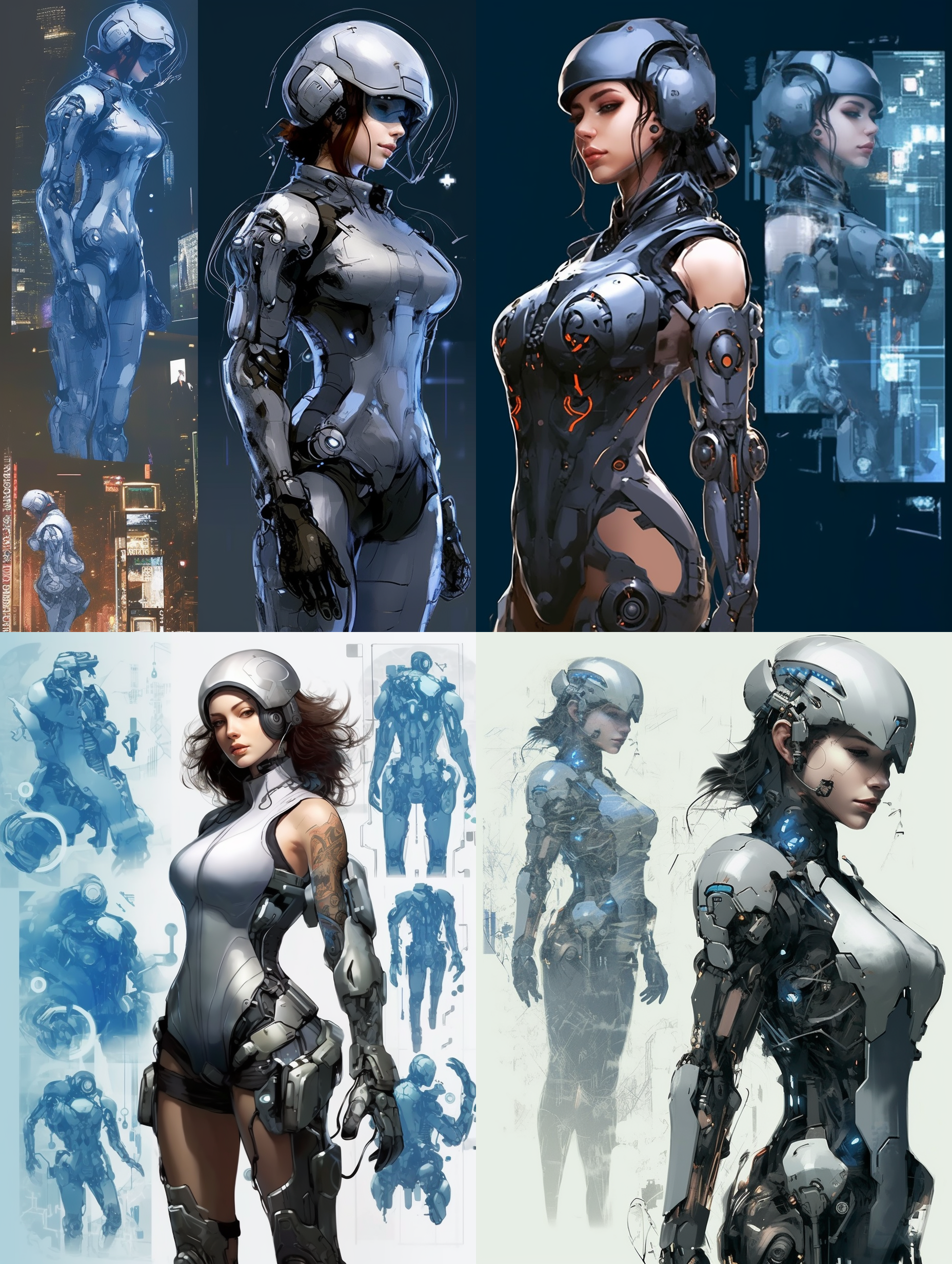 生成一组以ai科技为代表的形象广告，画面体现ai智能机器人，智能芯片电路，大数据运算，ai科技与城市和乡村的应用特征等科技元素，使用科技蓝为主色调，体现强烈的科技感和未来感，顶级的画质，现代风的广告设计，体现科技美学，艺术美学，唯美，色彩饱和层次丰富，画面细节丰富