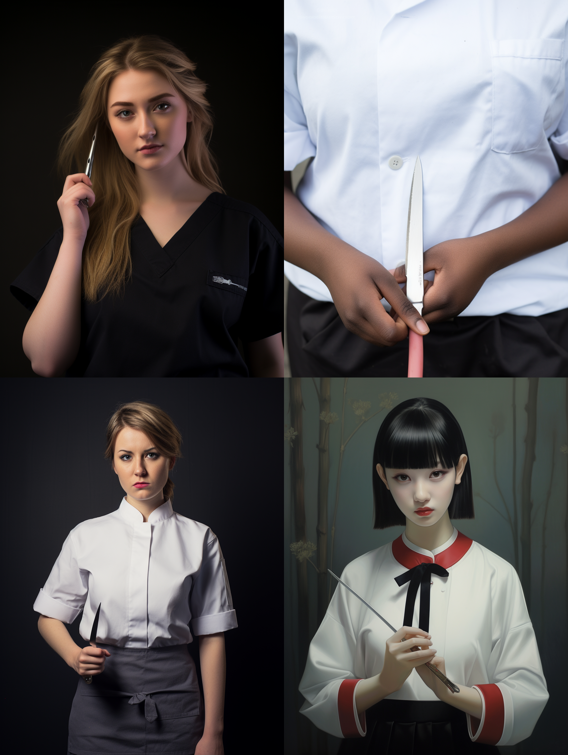 手持餐刀 穿护士服