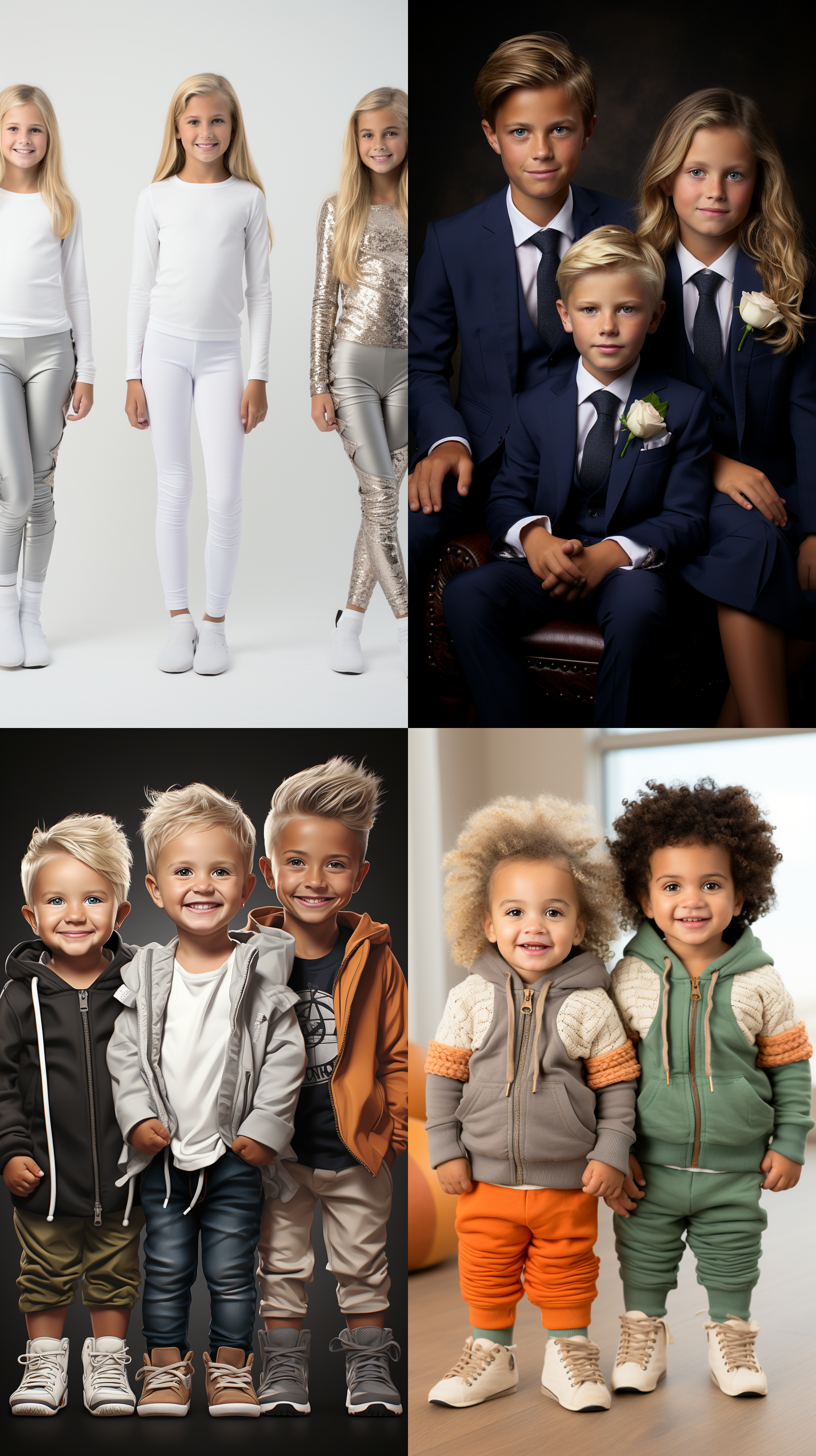 三个小孩，比谁的腿更长，全身，白色背景，柔和灯光