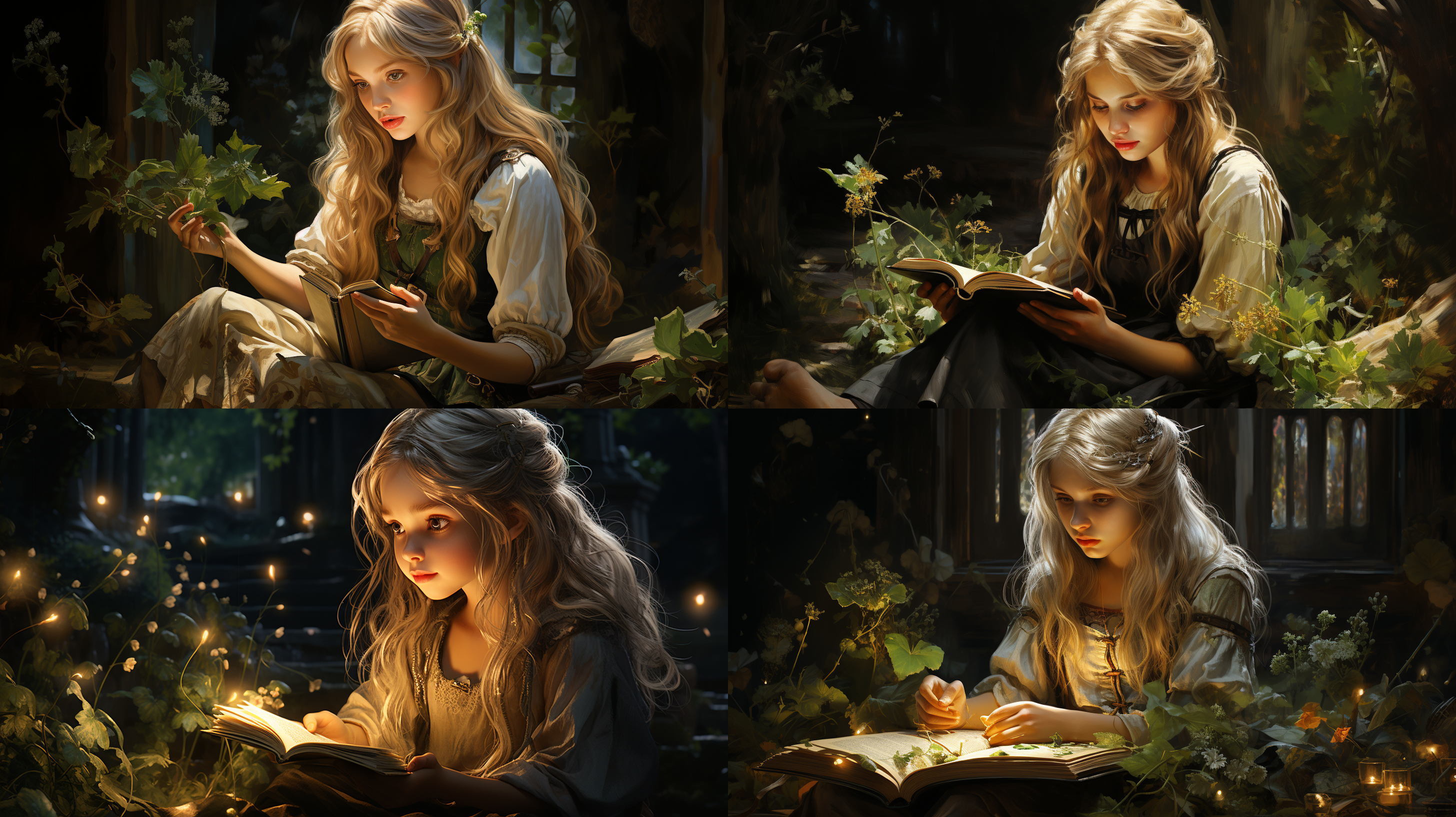 柳丝精灵 锐利 花丝带 光环 拿着书 玛丽珍鞋 长发 小精灵 树林 草地 原画 高分辨率 黑色丝带