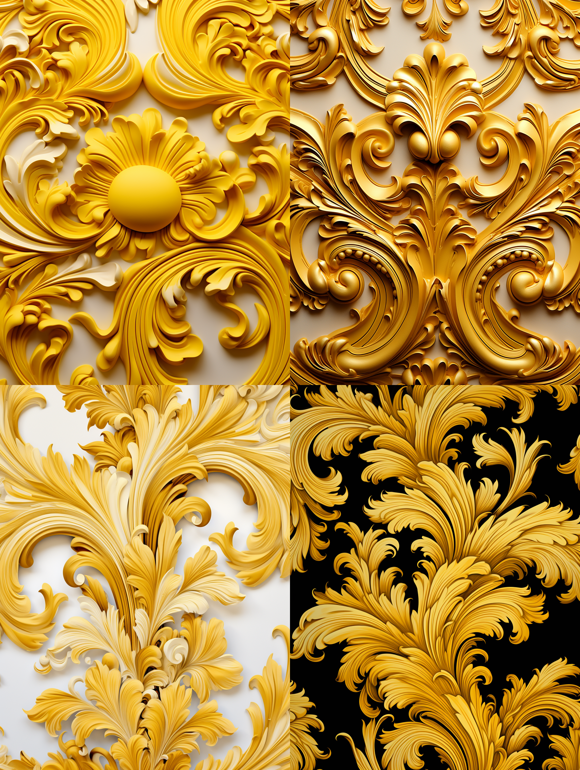 巴洛克风格的图案，立体感，金黄色