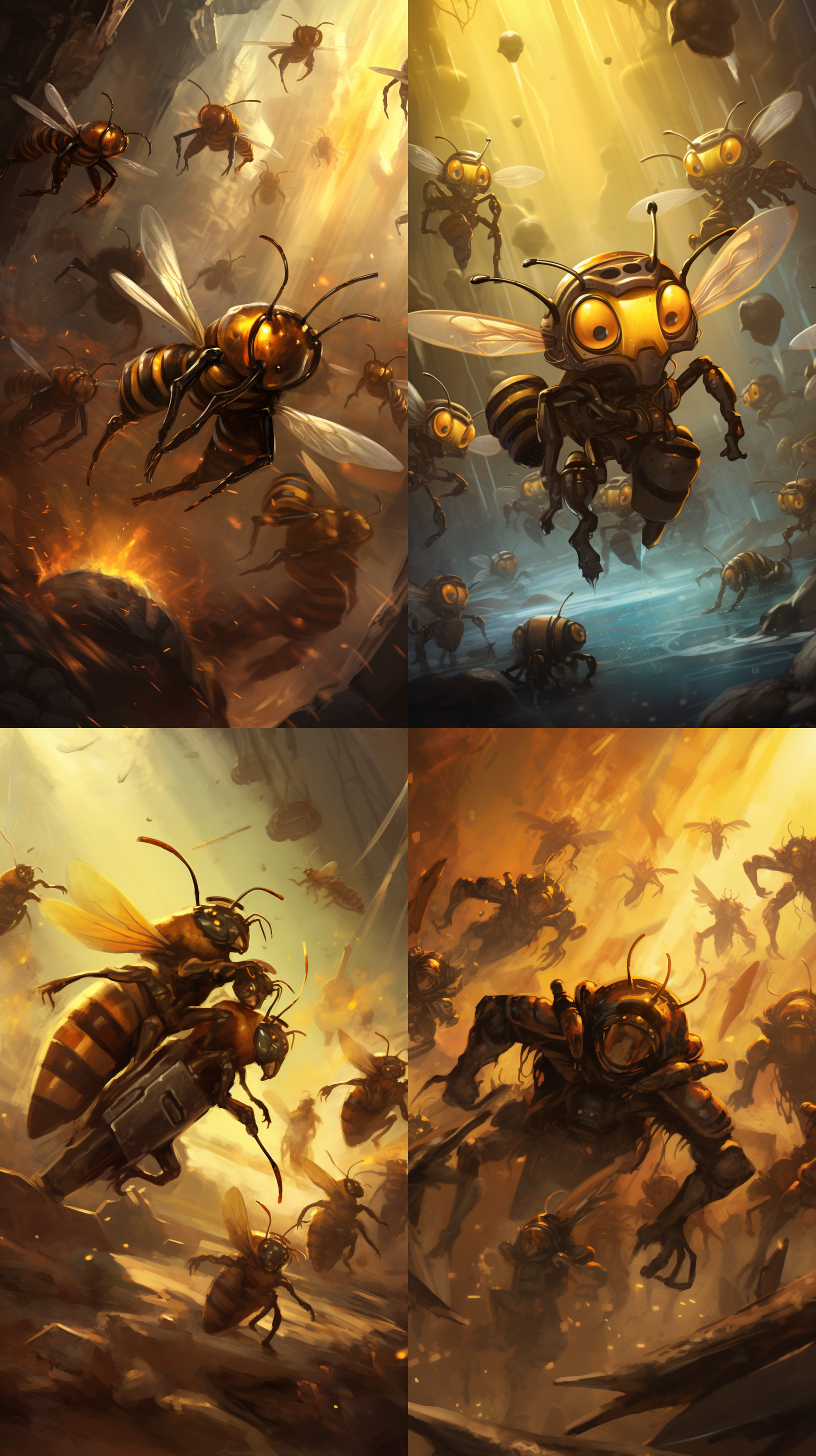 一群机器小蜜蜂，一只机器小蜜蜂队长，他们在大战机器大黄蜂