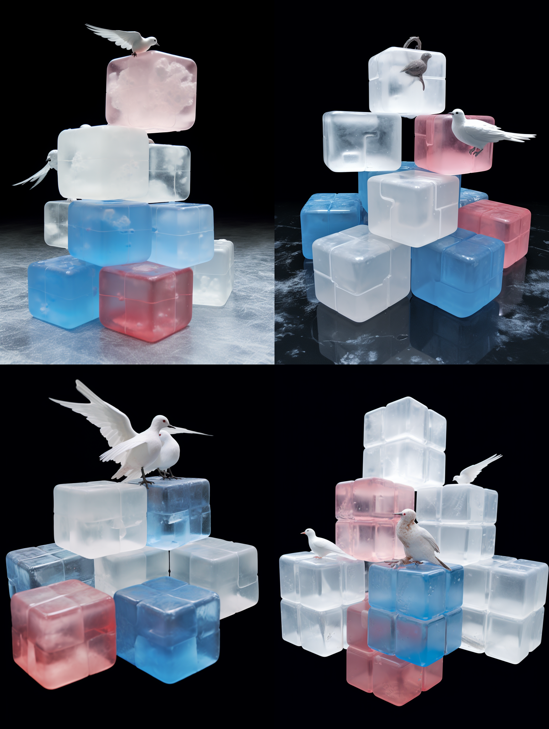 图中是一个装置，这个装置在一个巨大白色的场馆中悬挂，旁边有人在和这个装置互动