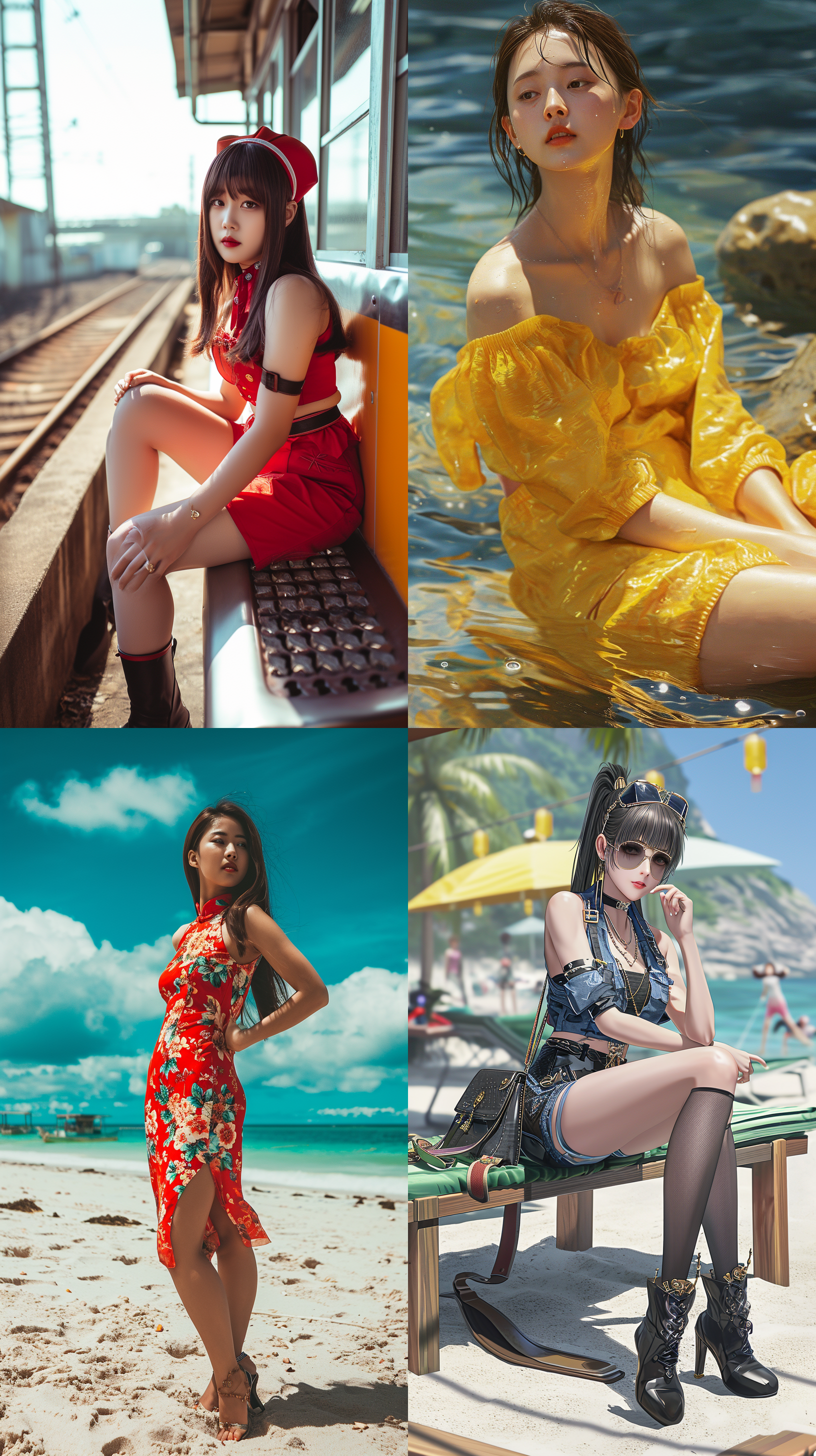 8k画质，中国绝世美女,全身照，五官端正，长腿少女，阳光，身材苗条，沙滩，丝袜，高跟鞋
