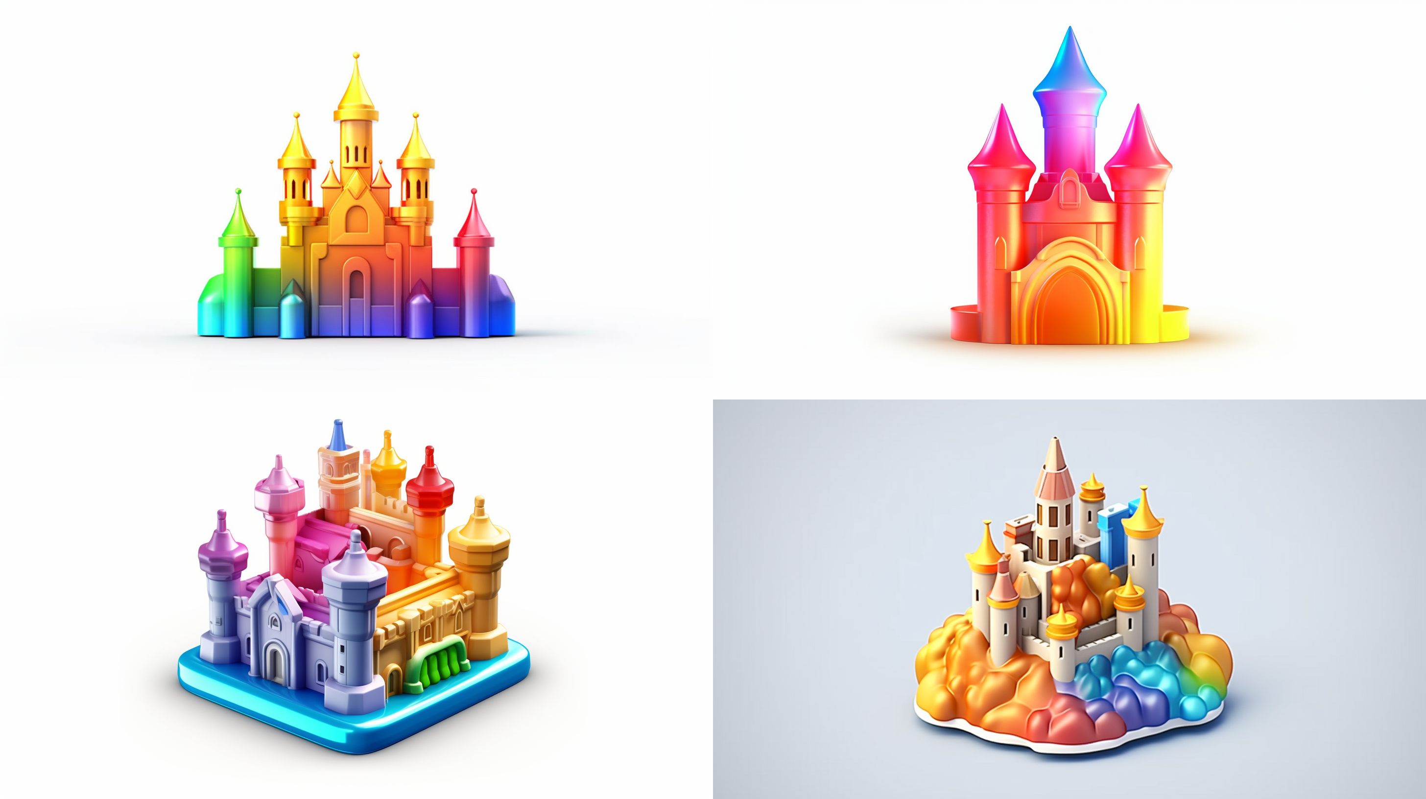 animated castle 3d icon,soft sculptures, color gradientsnaive charm, in the style of ray tracing, clean white background, 3d rendering, smooth and shiny,realistic use of light and color,softcolor gradual change, honey style,trendy innintendo, best detail, hd, high resolution 简单的背景 简单的背景