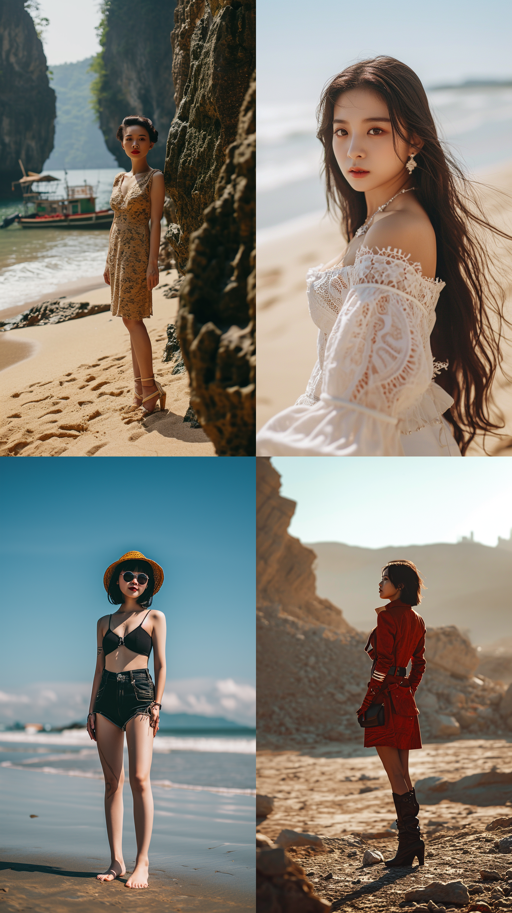 8k画质，中国绝世美女,全身照，五官端正，长腿少女，阳光，身材苗条，沙滩，丝袜，高跟鞋