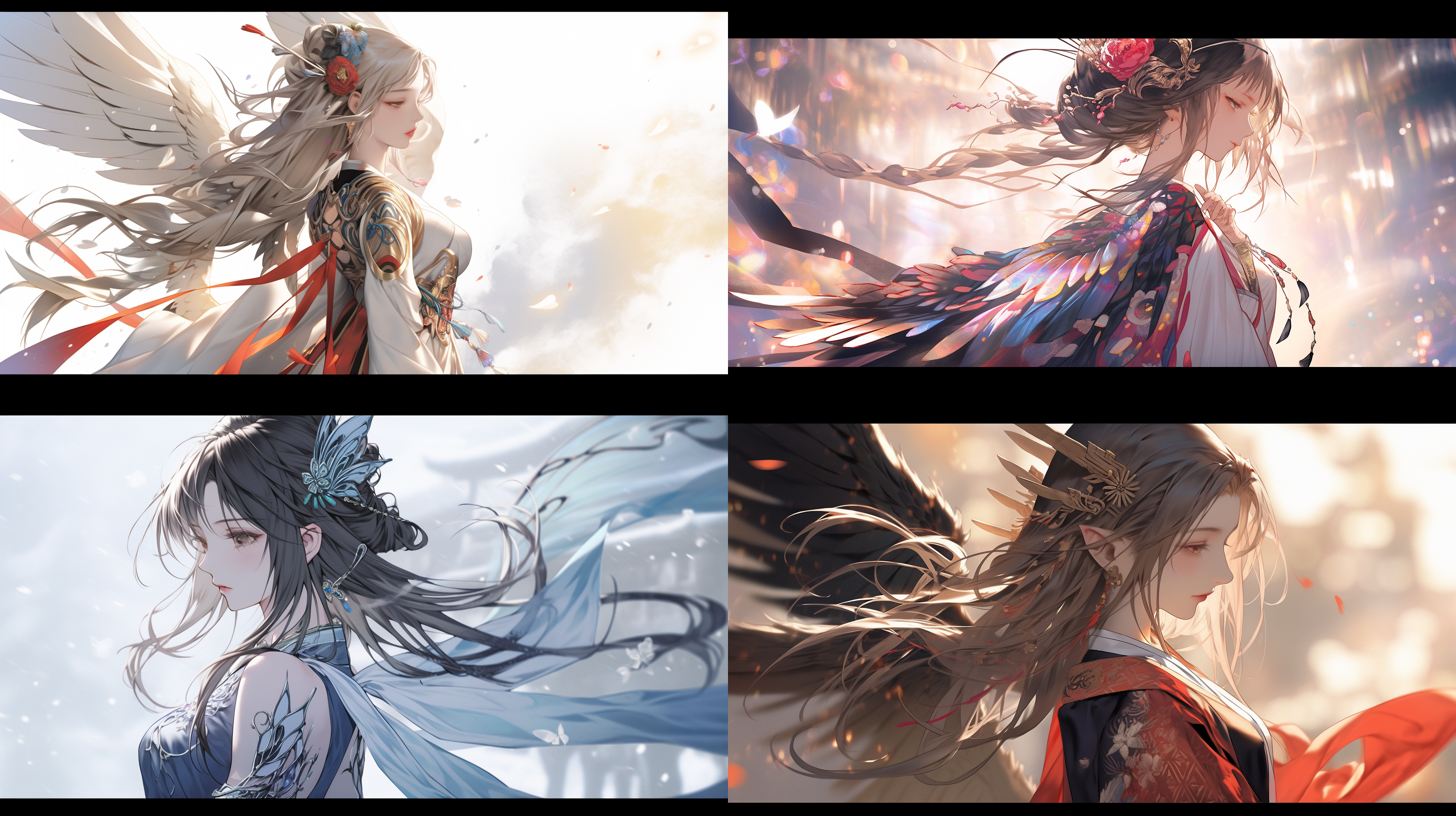 精灵少女，丰满，翅膀，单马尾，剑士，和服，精致描写，细节描写，大师级画作，光影效果，