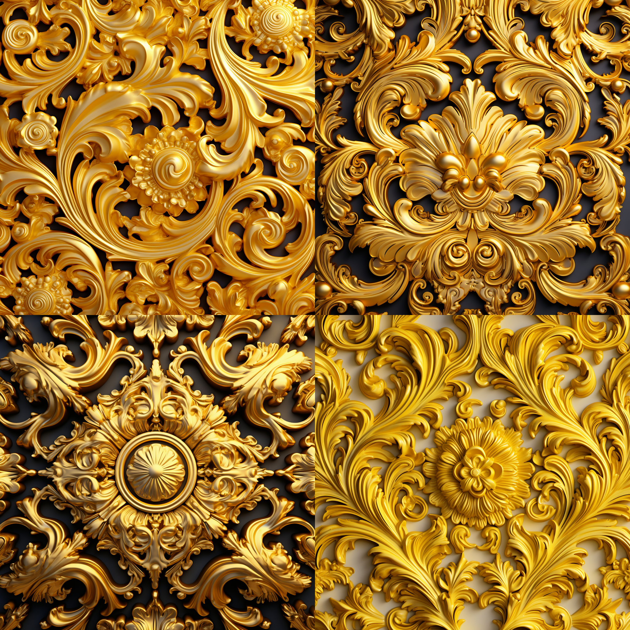 巴洛克风格的图案，立体感，金黄色，金属质感很强，生成类似的