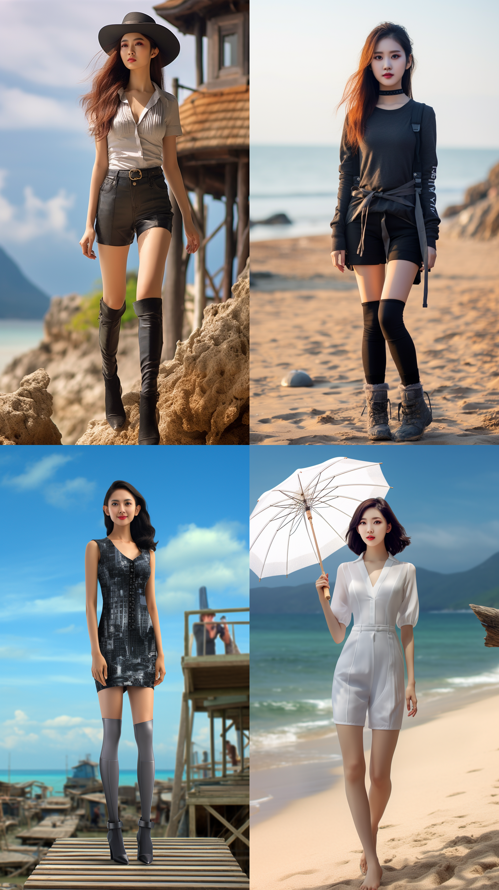 8k画质，中国绝世美女,全身照，五官端正，长腿少女，阳光，身材苗条，沙滩，丝袜，高跟鞋