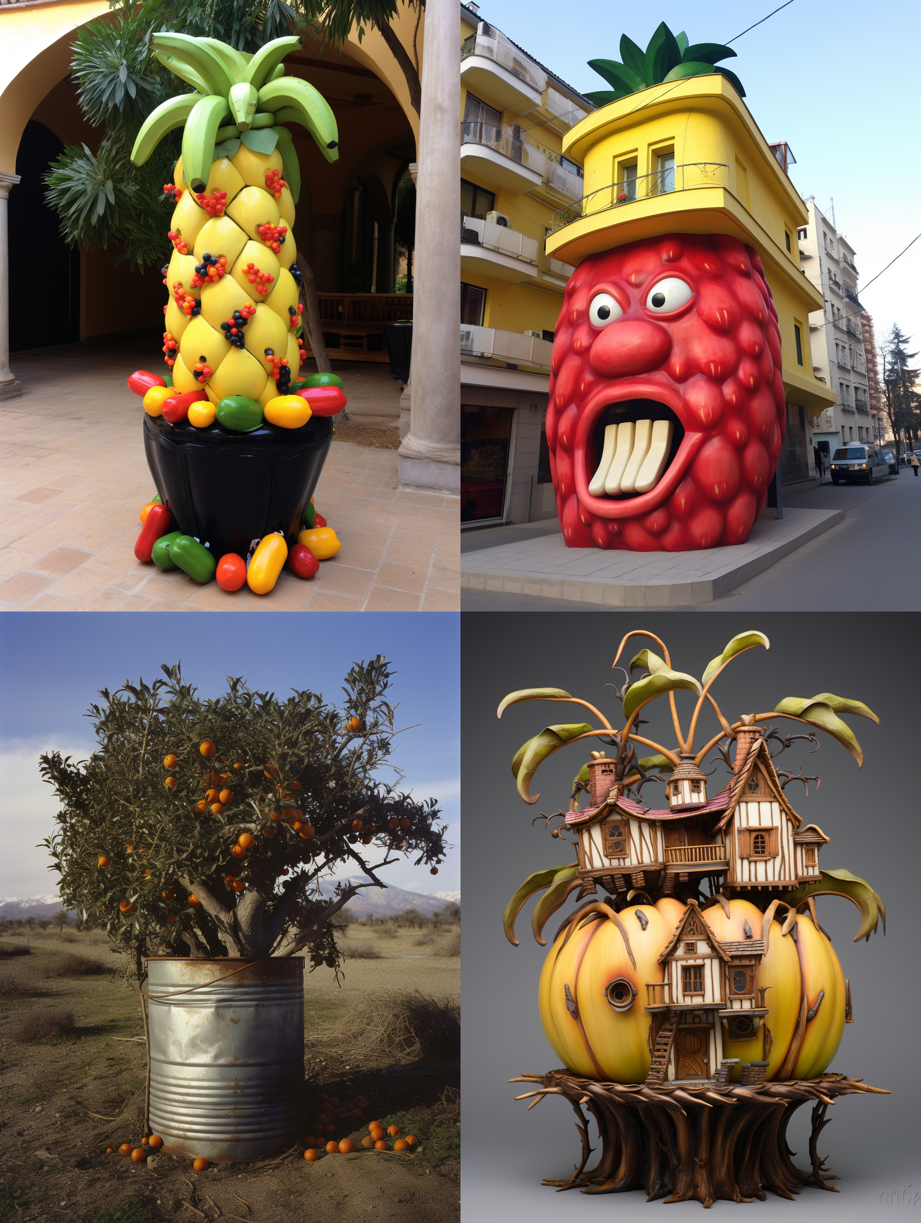 树 从垃圾桶里长出 果实是房子